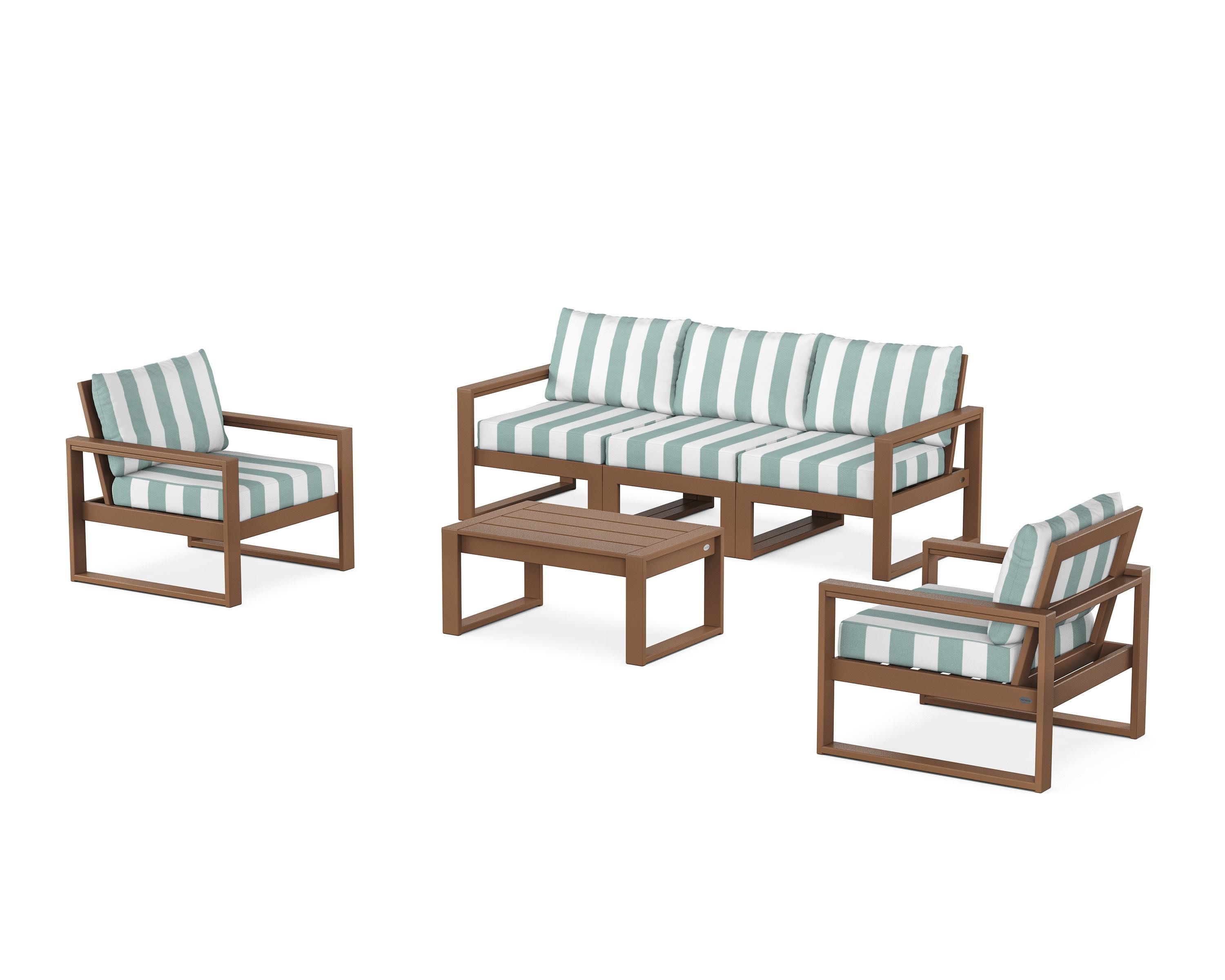 EDGE Sectional 4-Piece Deep Seating Set with Sofa in Teak / Cabana Stripe Glacier Spa