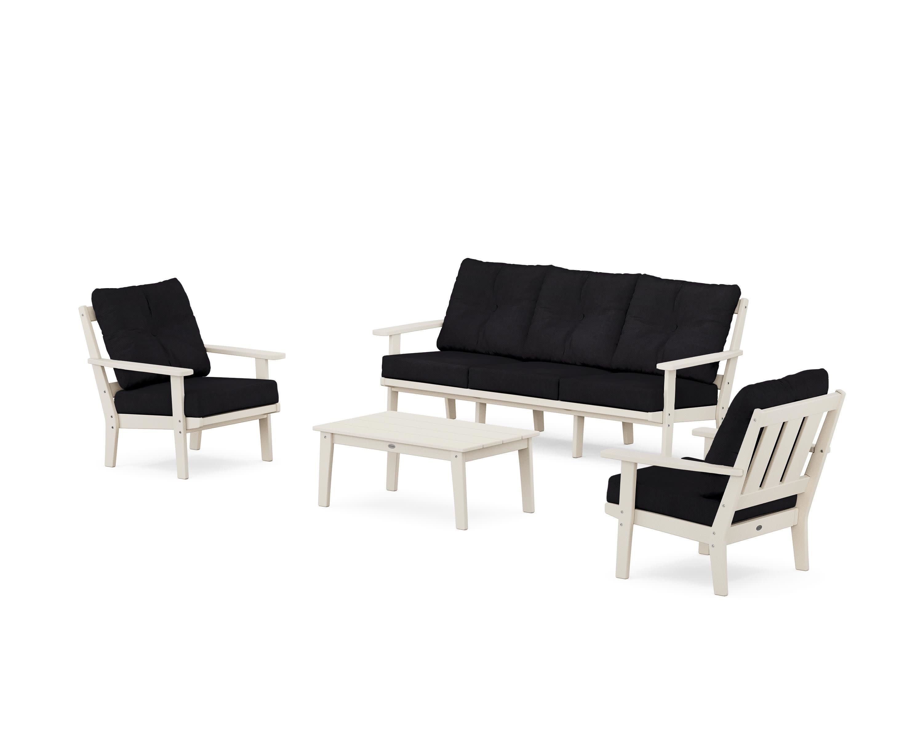 Oxford 4-Piece Deep Seating Set with Sofa in Sand / Midnight Linen