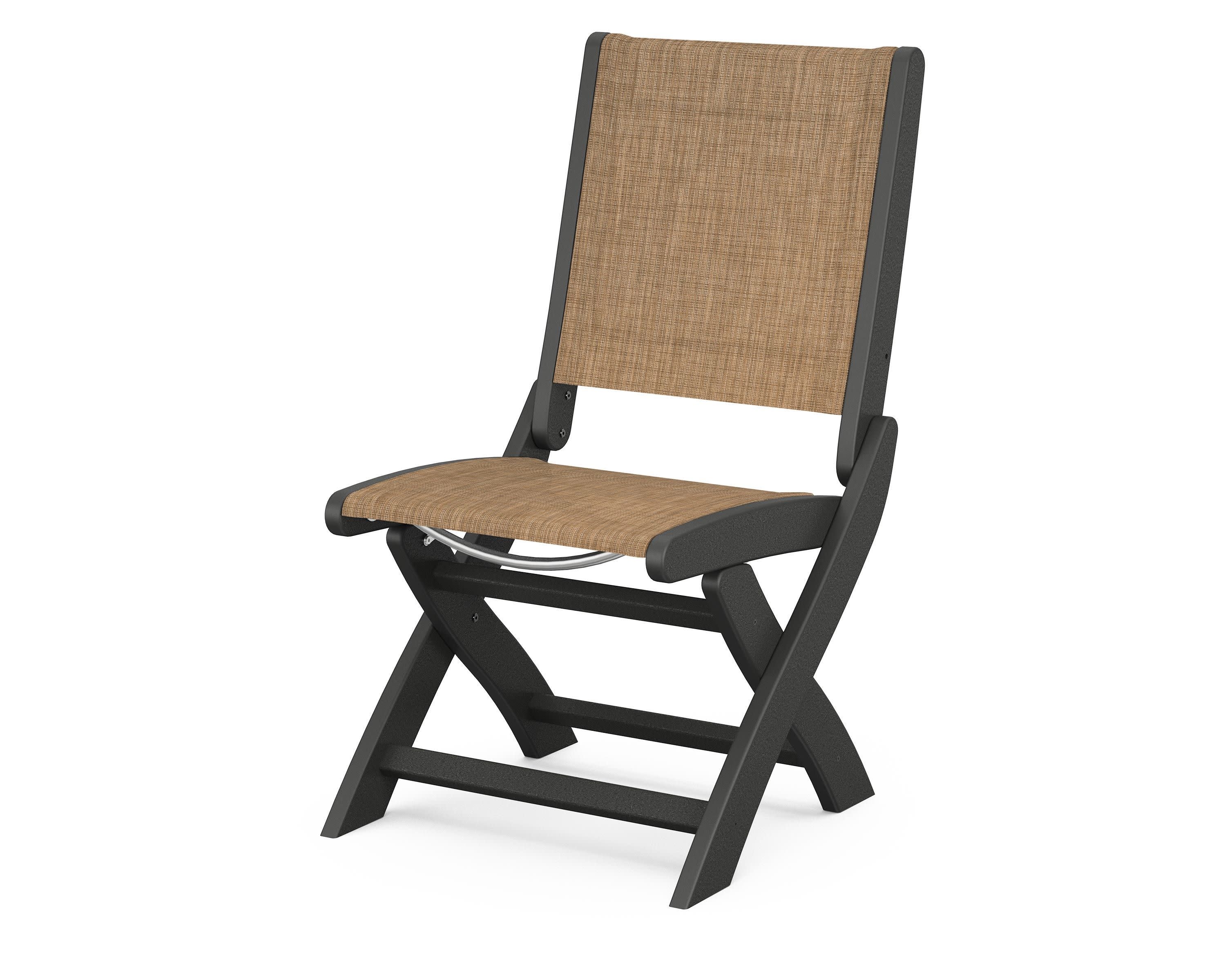 Coastal Folding Side Chair in Black / Burlap Sling