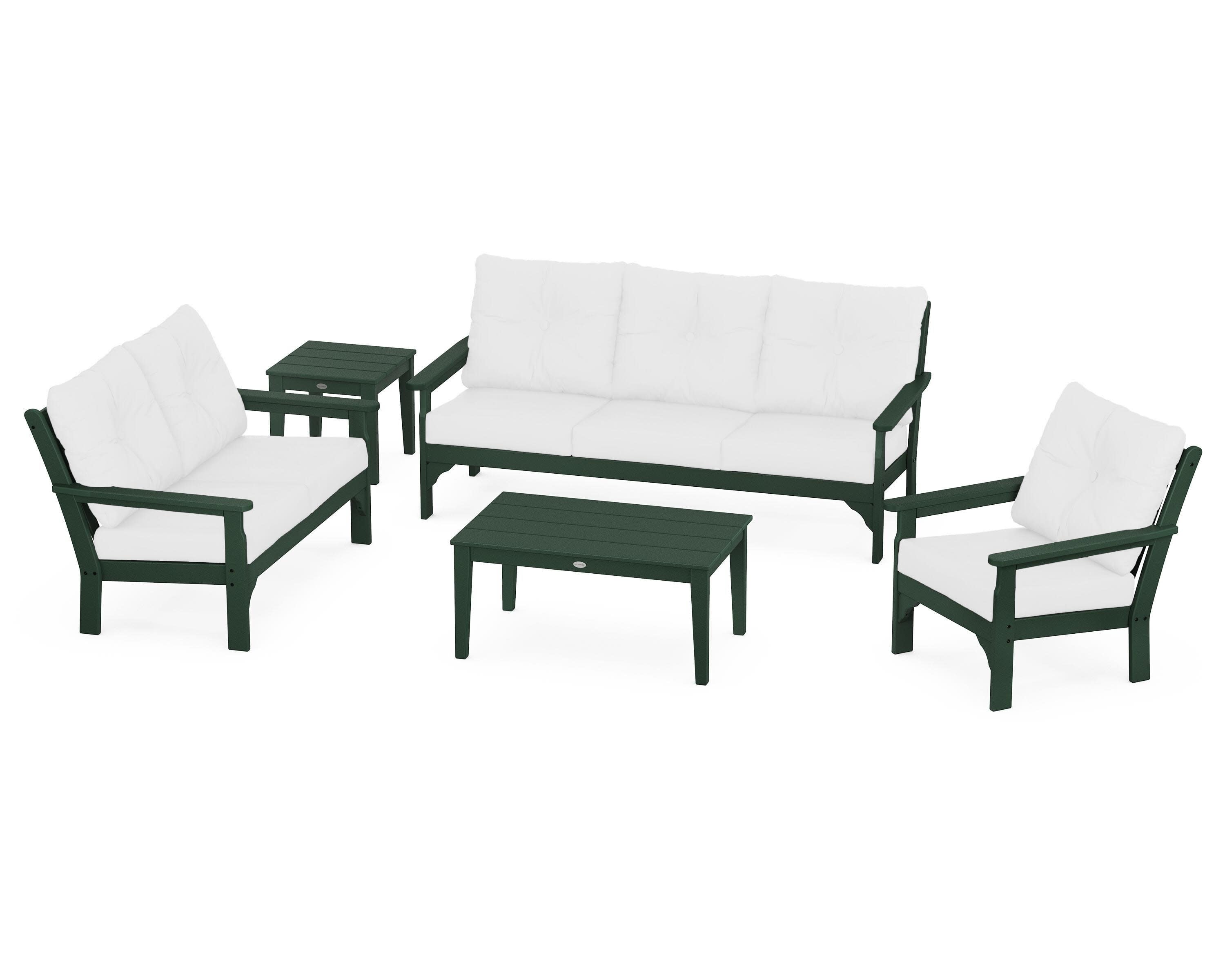 Vineyard 5 Piece Deep Seating Set in Green / Natural