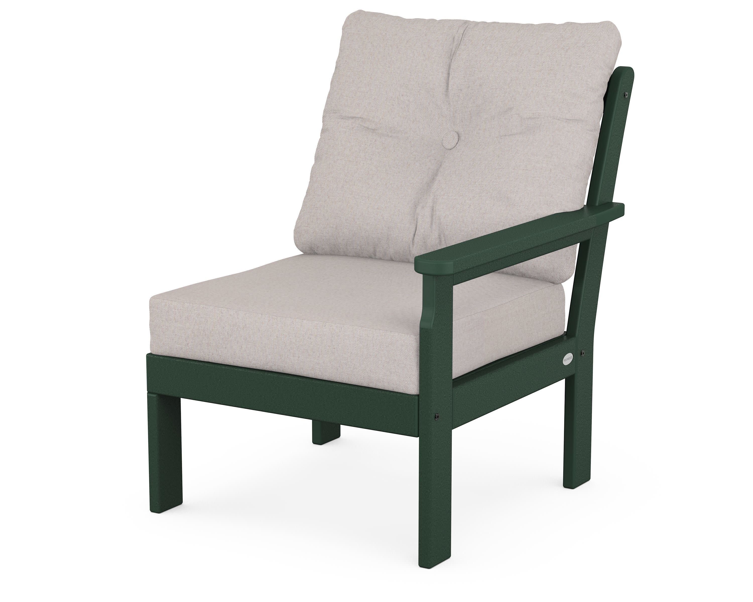 Vineyard Modular Right Arm Chair in Green / Dune Burlap