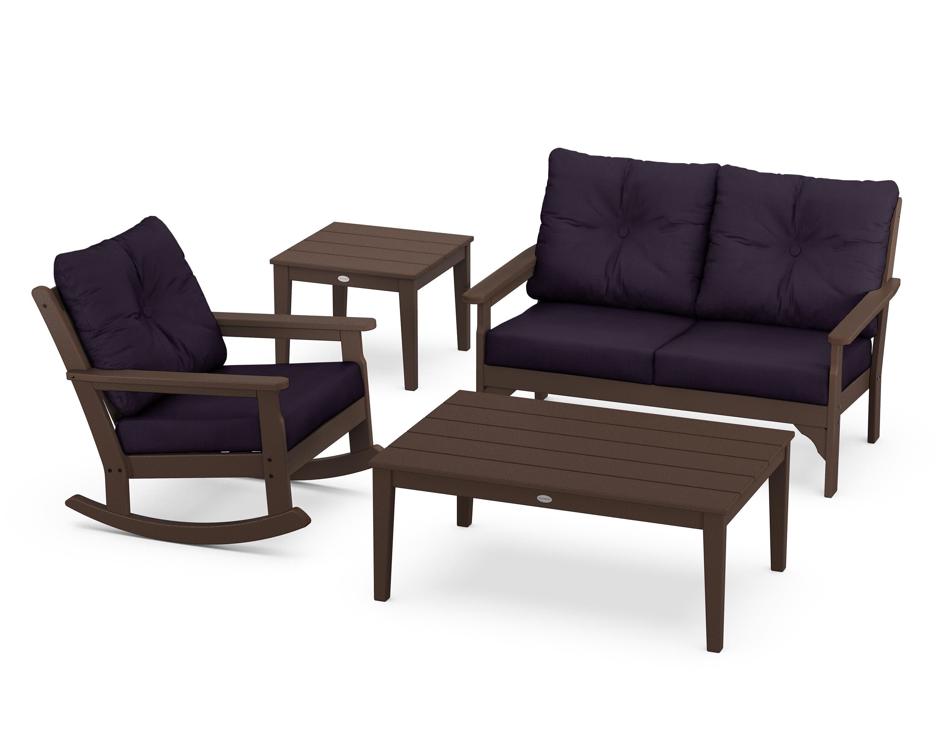 Vineyard 4-Piece Deep Seating Rocker Set in Mahogany / Navy Linen