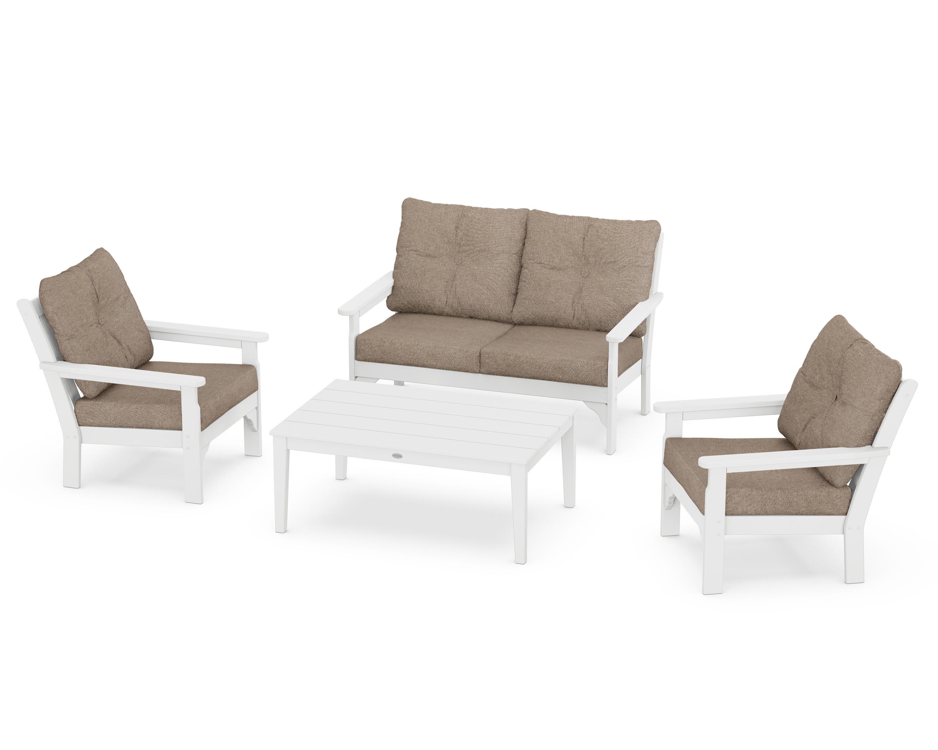Vineyard 4-Piece Deep Seating Set in White / Spiced Burlap