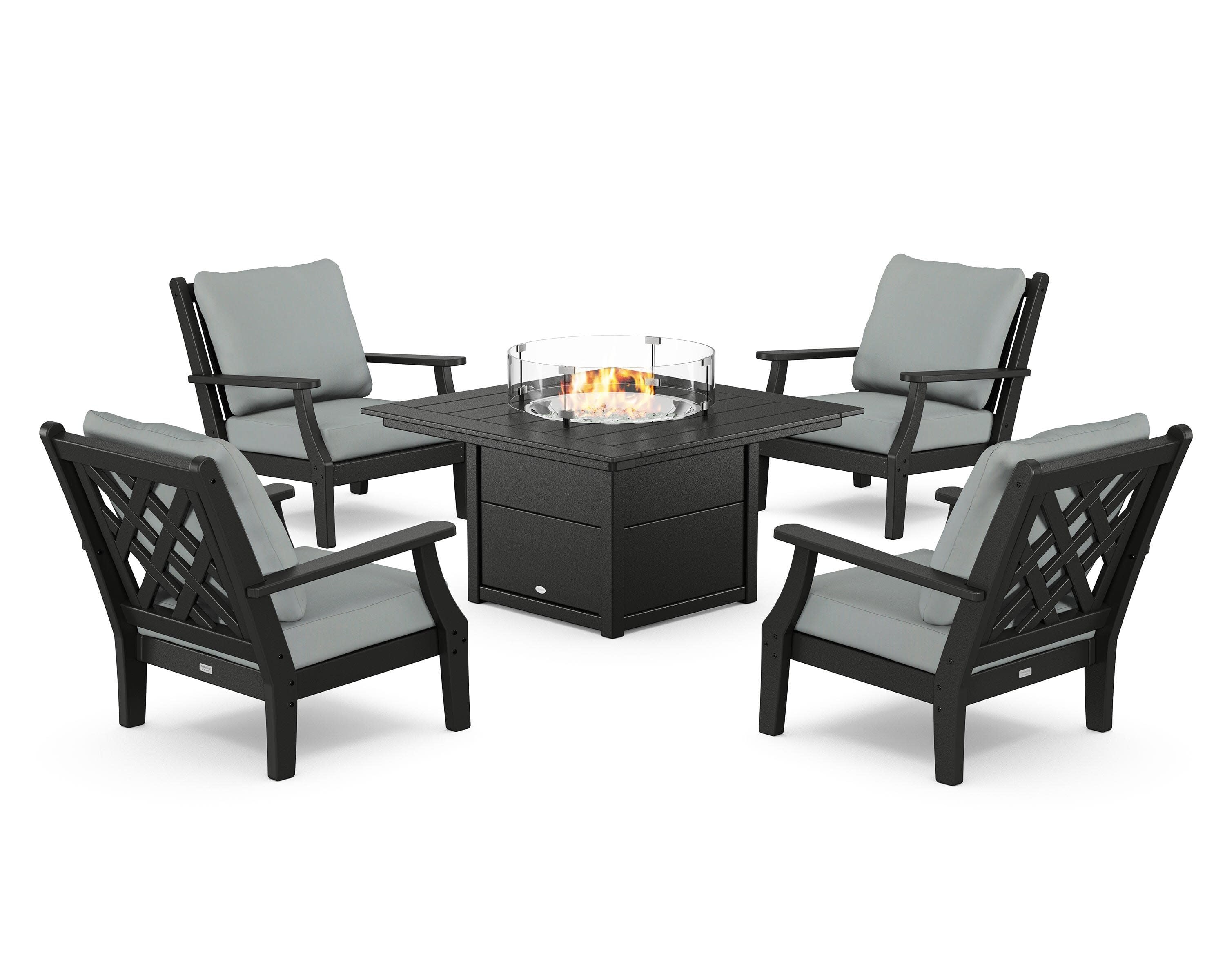 Wovendale 5-Piece Deep Seating Set with Fire Pit Table in Black / Spa
