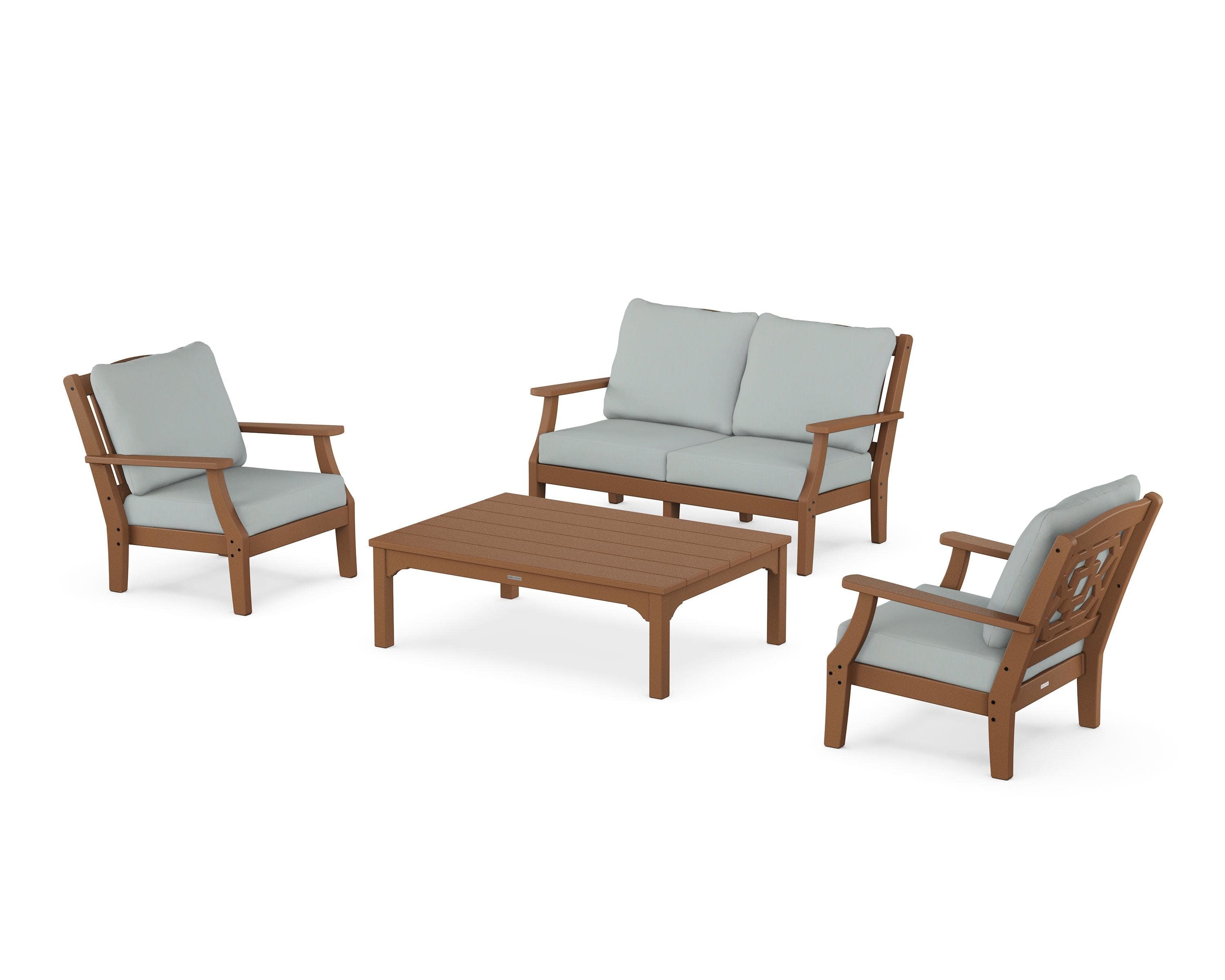 Chinoiserie 4-Piece Deep Seating Set with Loveseat in Teak / Spa