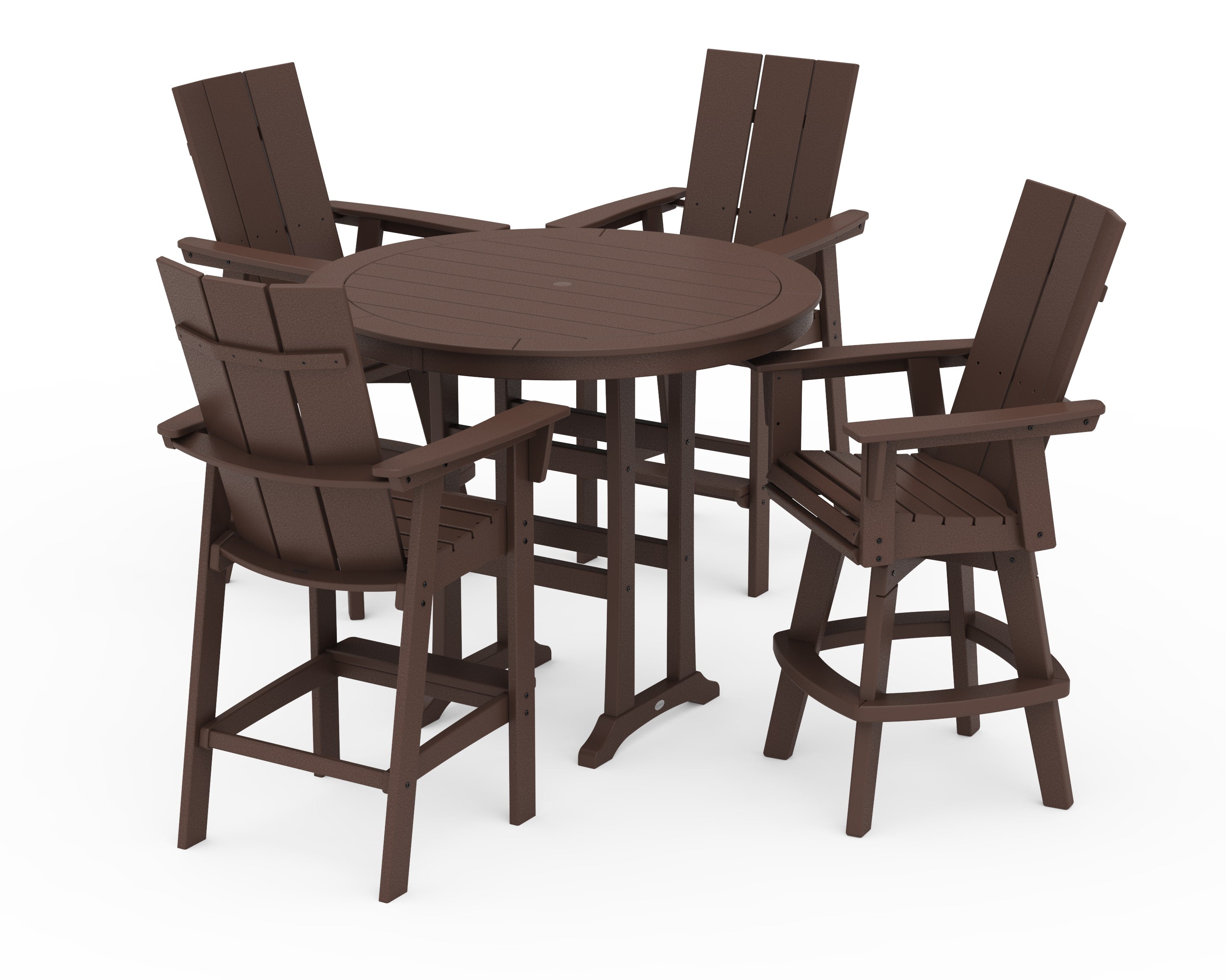 Modern Adirondack 5-Piece Nautical Trestle Round Bar Set with Swivels in Mahogany