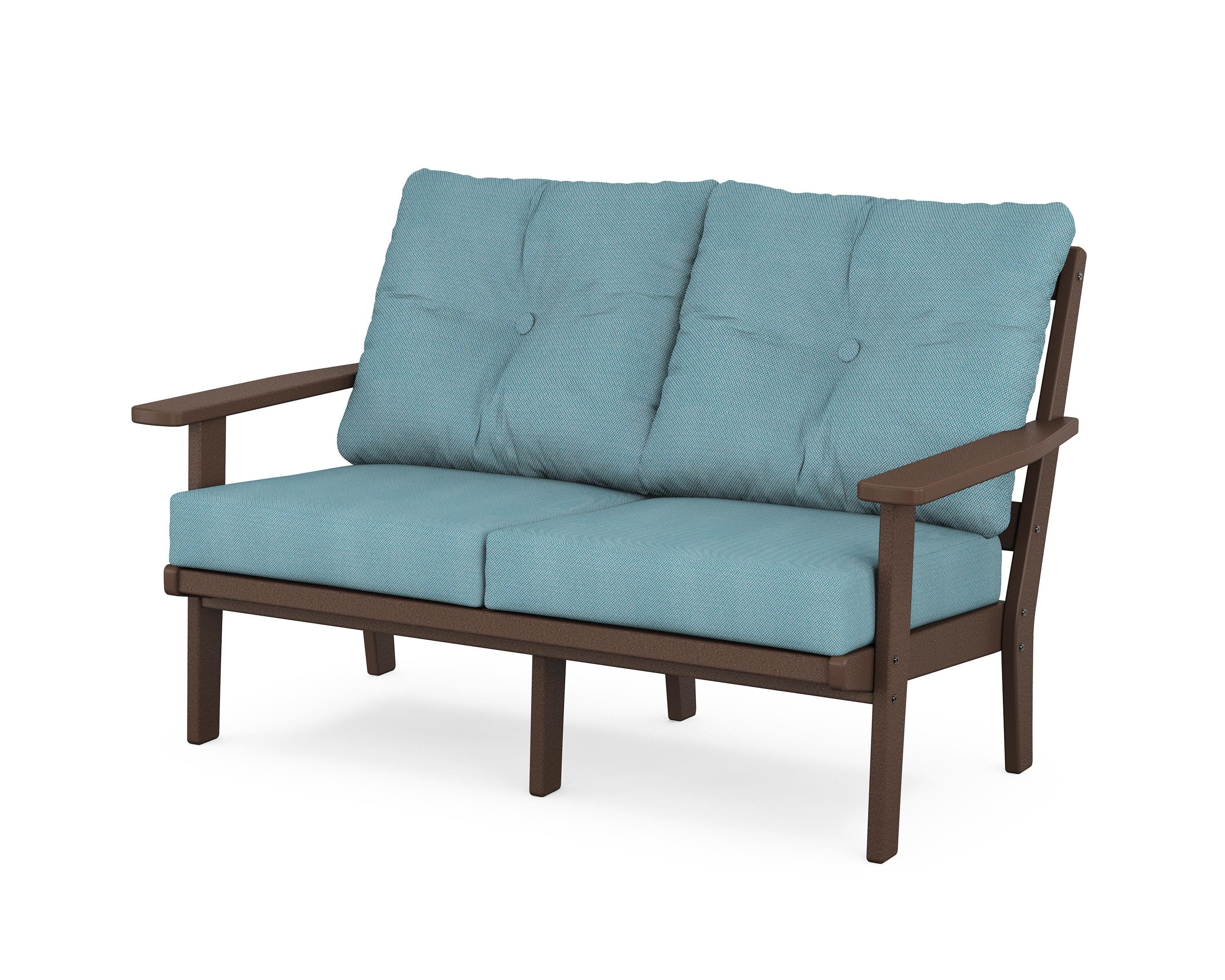 Oxford Deep SeatingLoveseat in Mahogany / Lattice Sky Blue