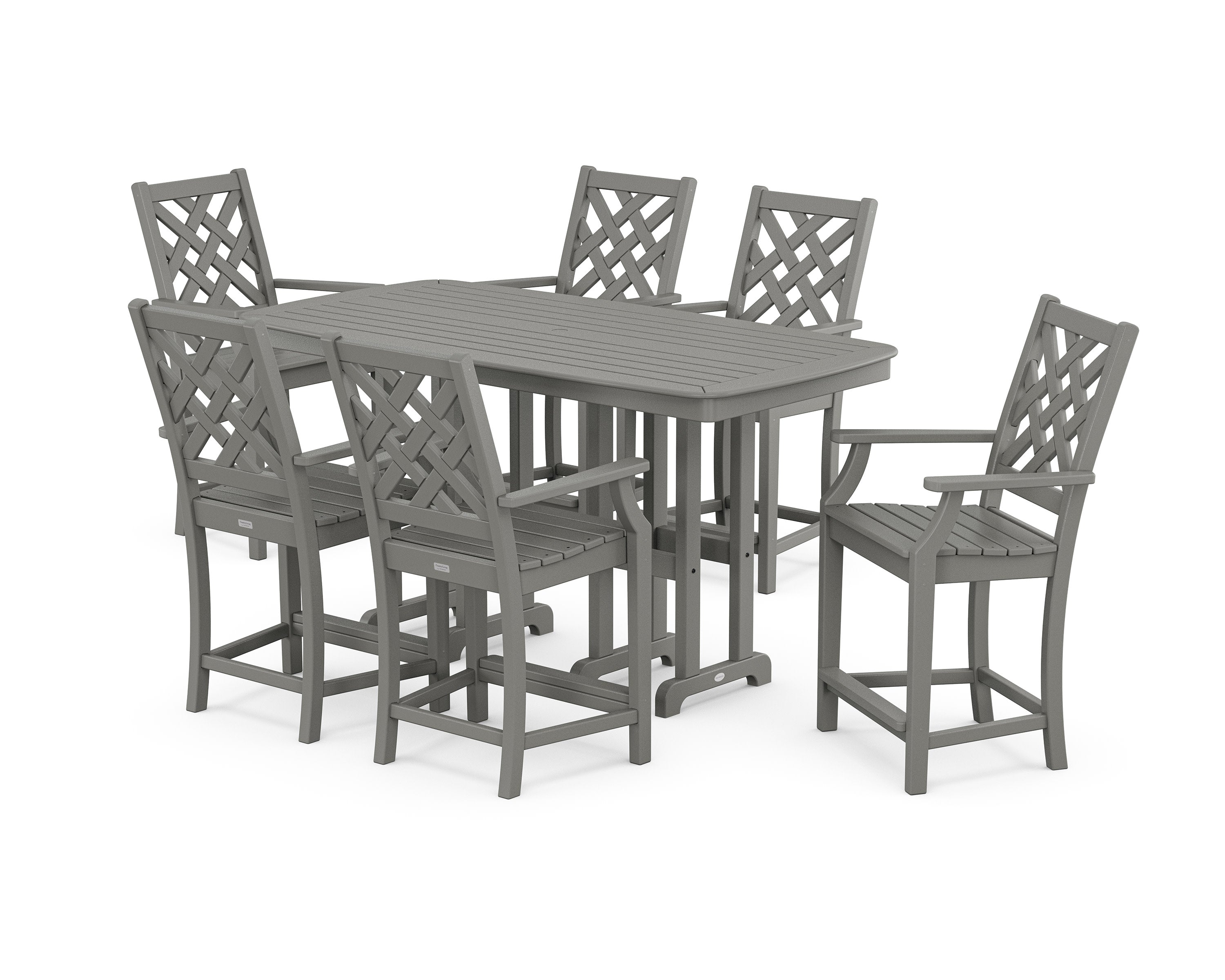 Wovendale Arm Chair 7-Piece Counter Set in Slate Grey