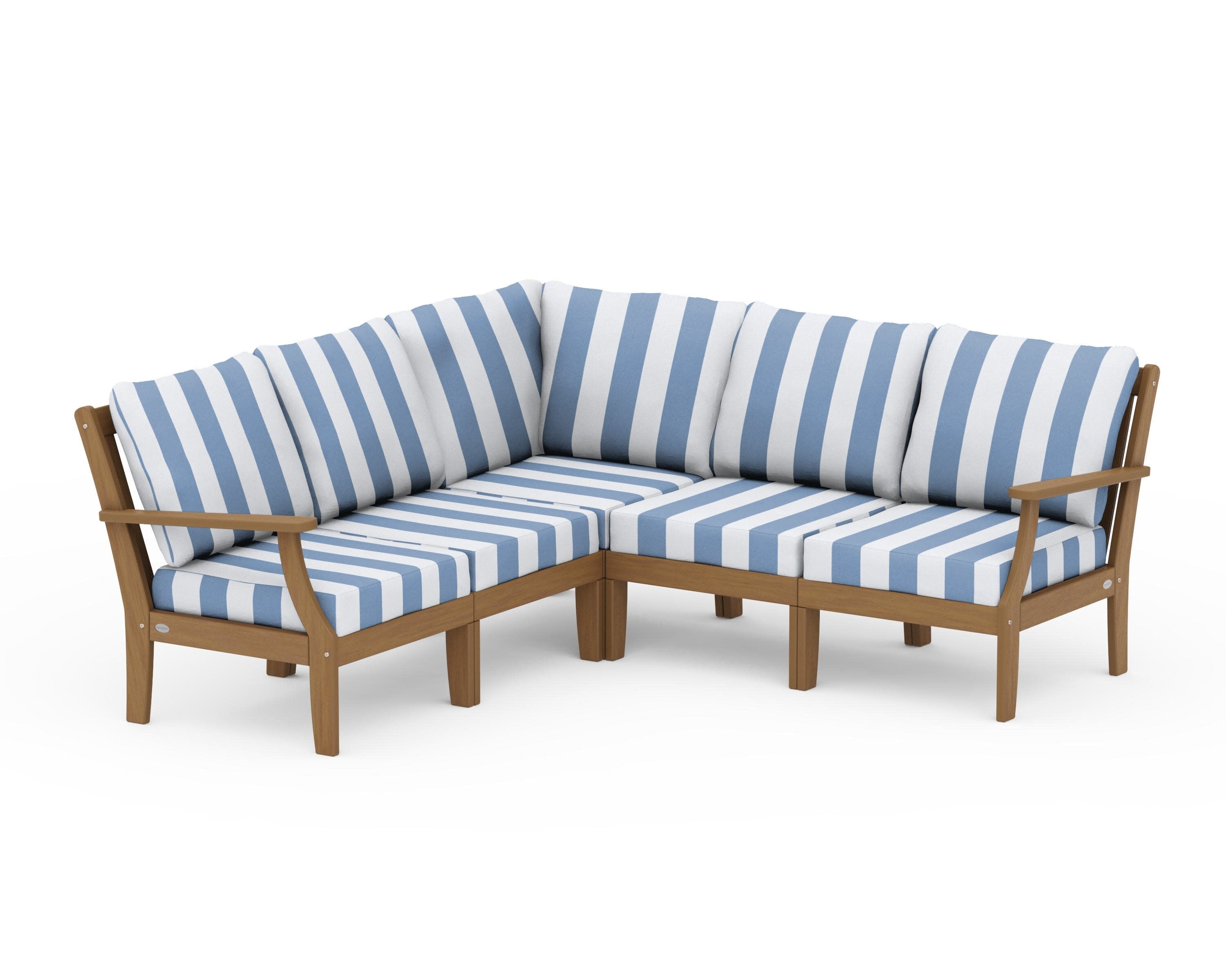 Braxton Modular 5-Piece Deep Seating Set in Natural / Cabana Stripe Sky Blue