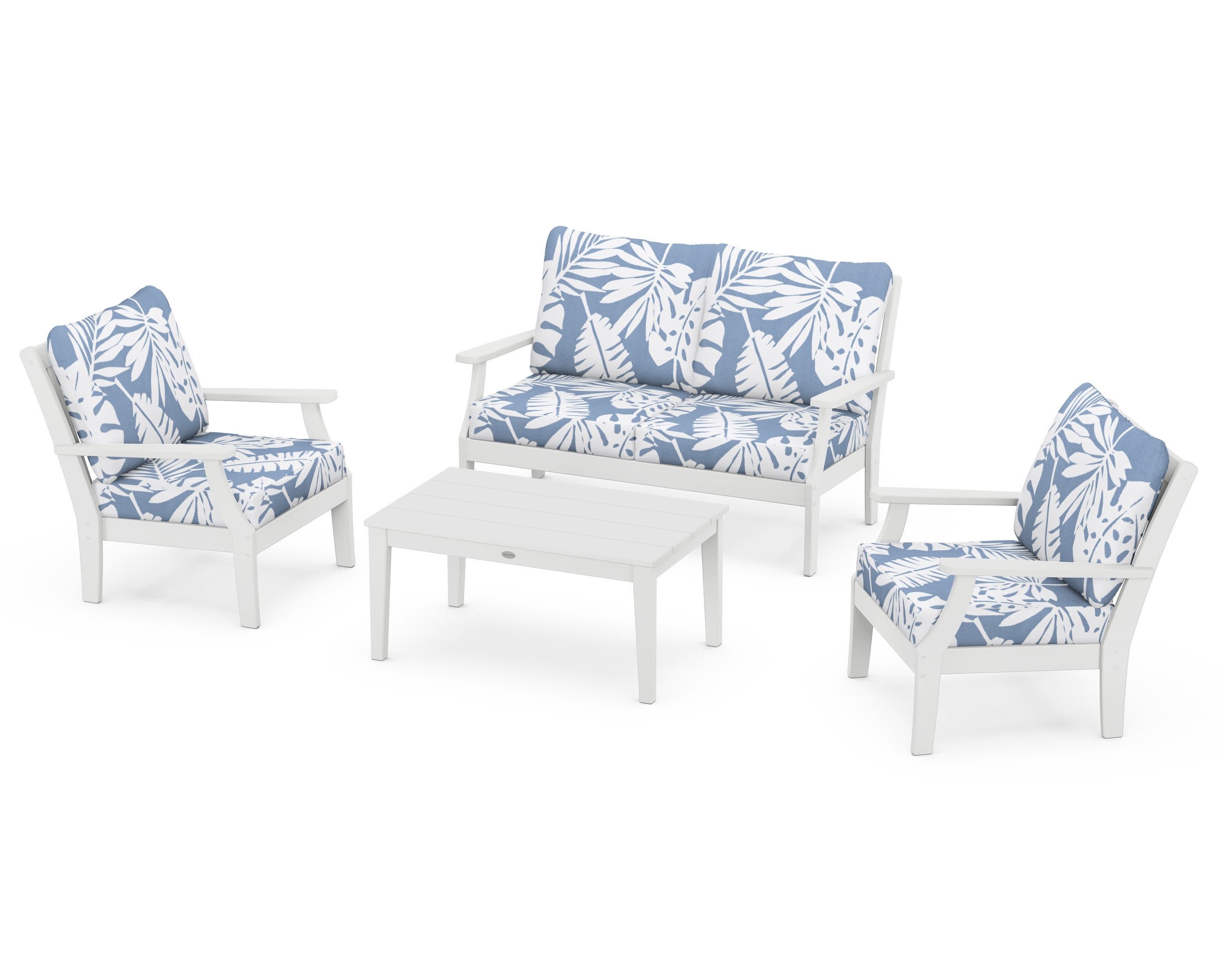 Braxton 4-Piece Deep Seating Chair Set in White / Leaf Sky Blue