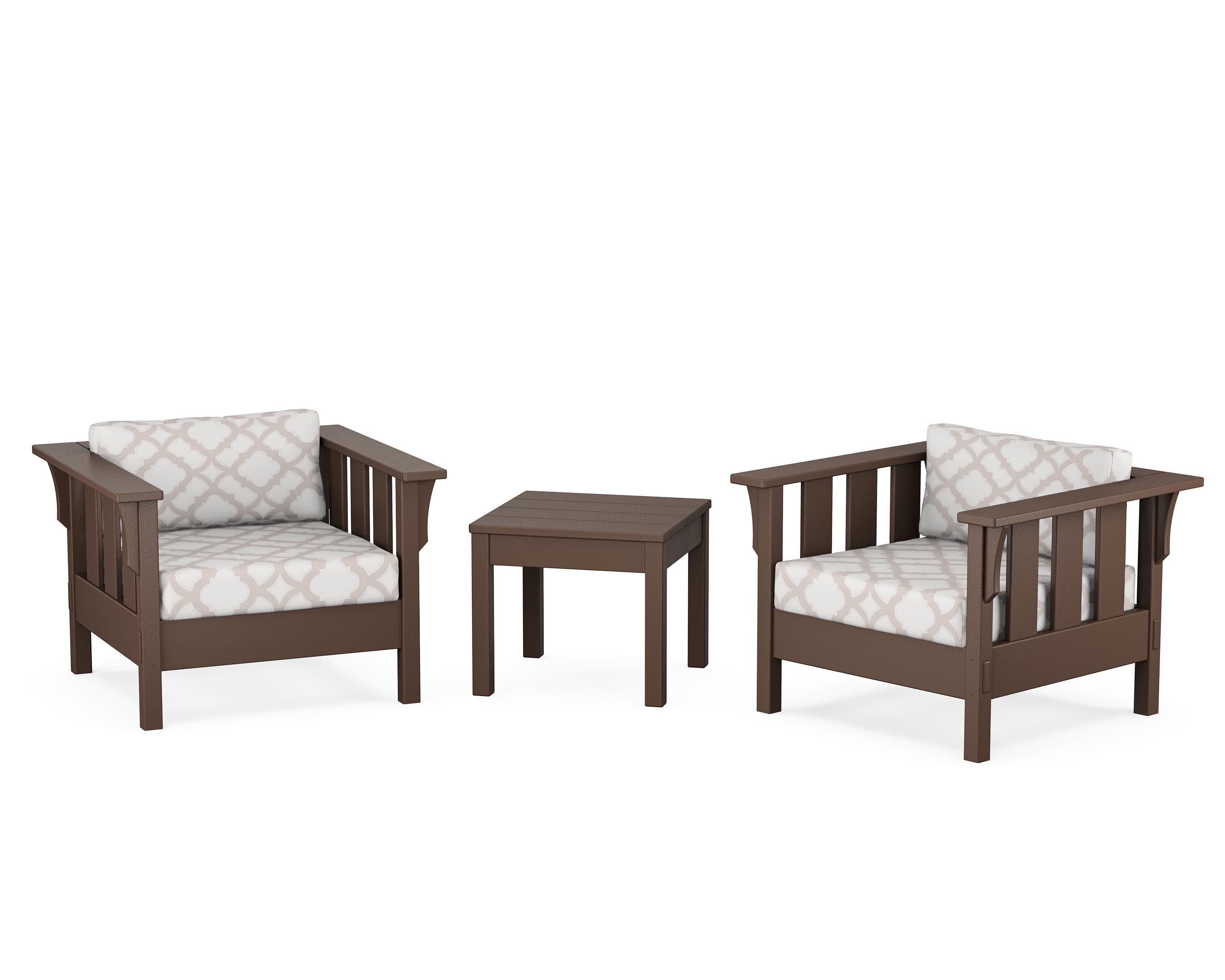 Acadia 3-Piece Deep Seating Set in Mahogany / Trellis Dune Burlap