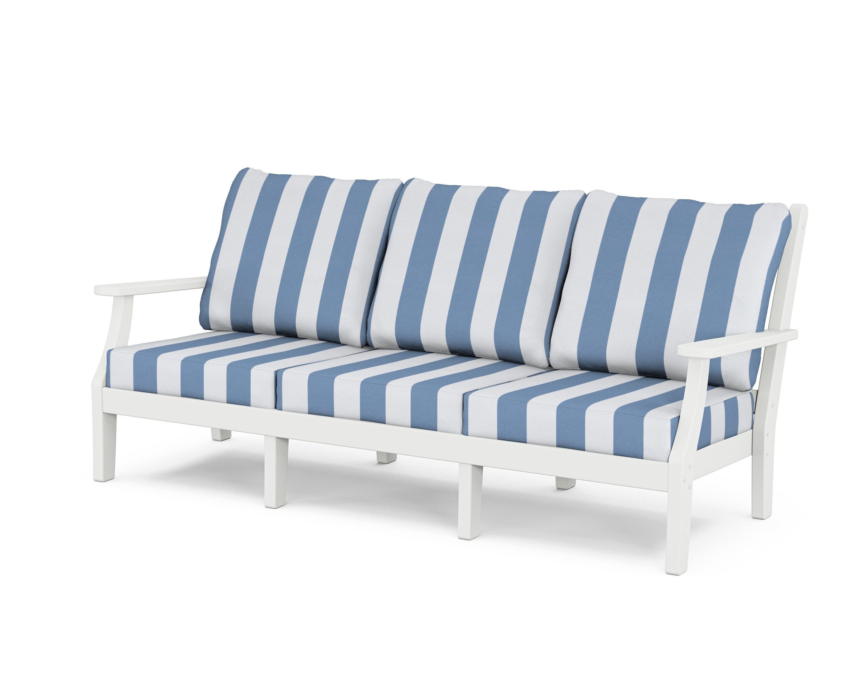 Wovendale Deep Seating Sofa in White / Cabana Stripe Sky Blue