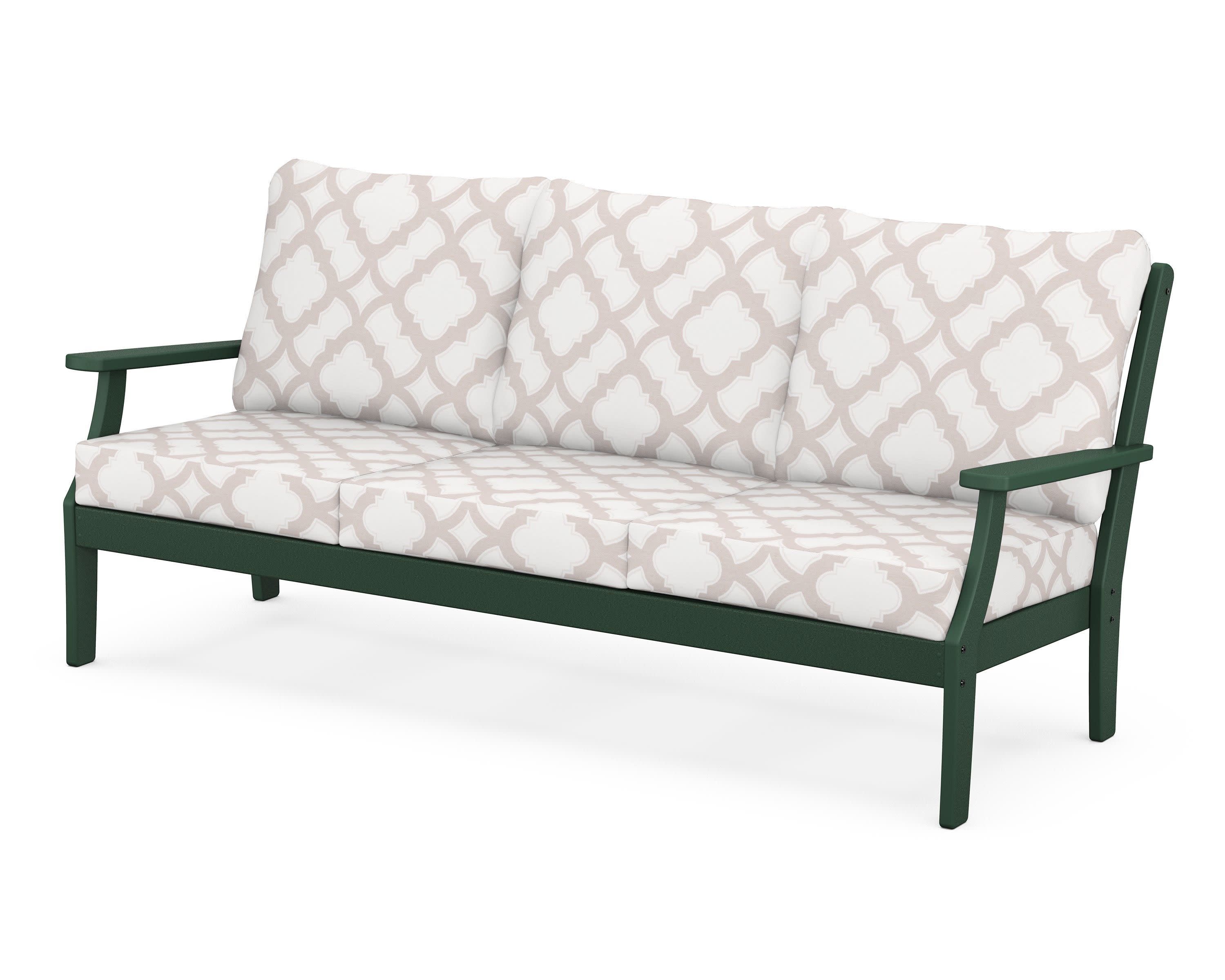 Braxton Deep Seating Sofa in Green / Trellis Dune Burlap