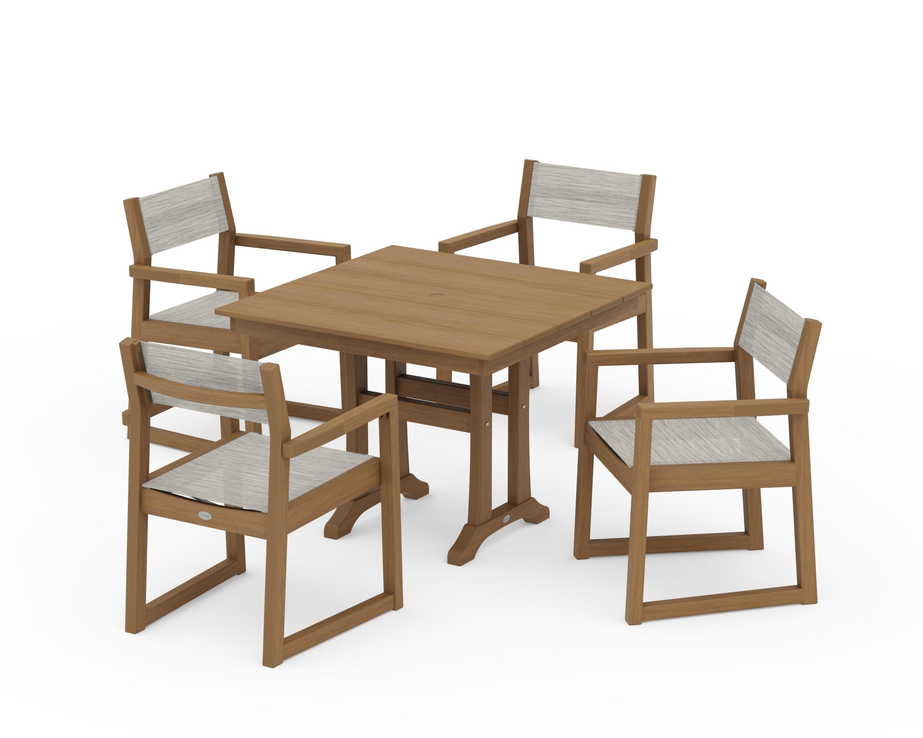 EDGE Sling 5-Piece Farmhouse Dining Set with Trestle Legs in Natural / Birch Sling