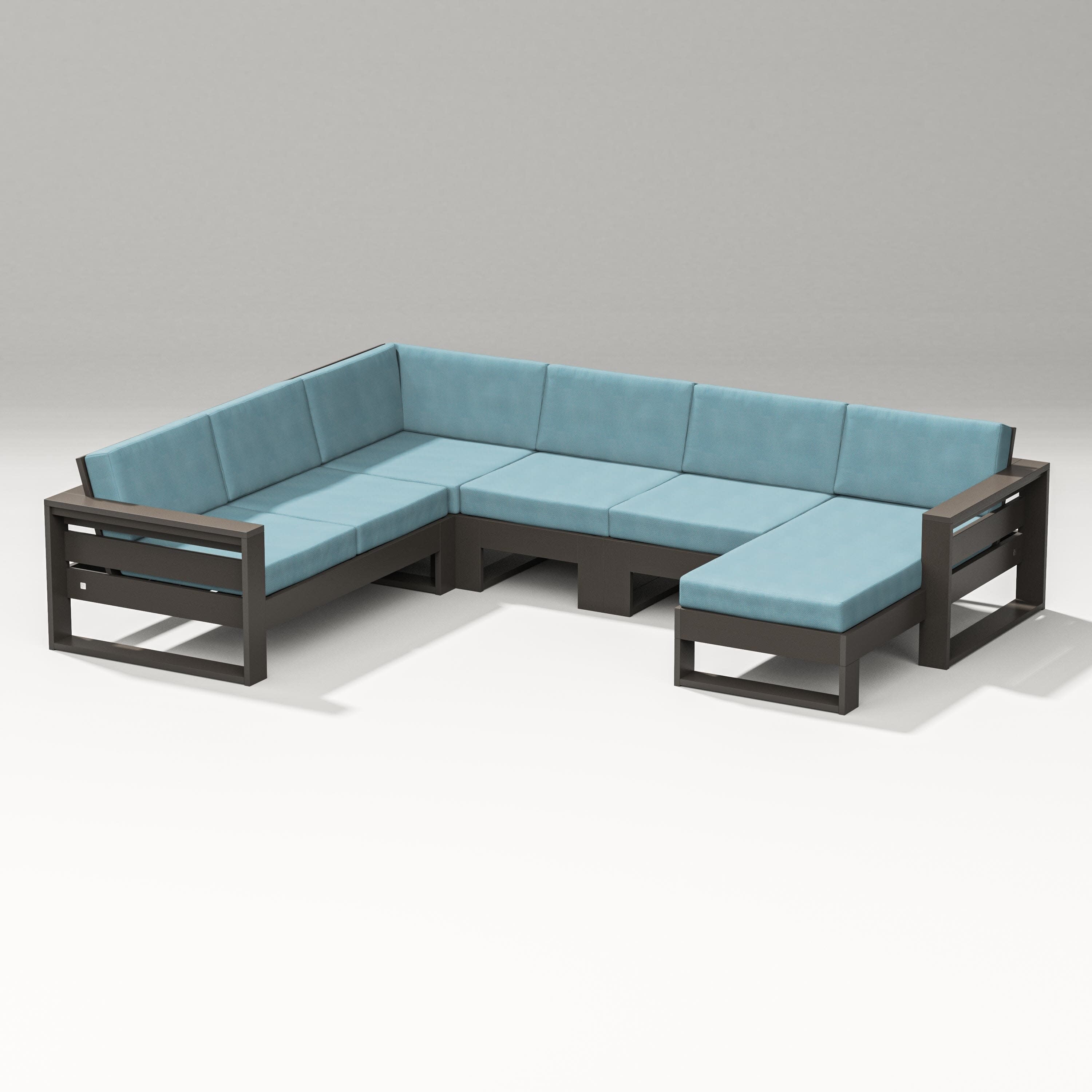 Latitude Corner Sectional with Right Chaise in Vintage Coffee / Lattice Sky Blue