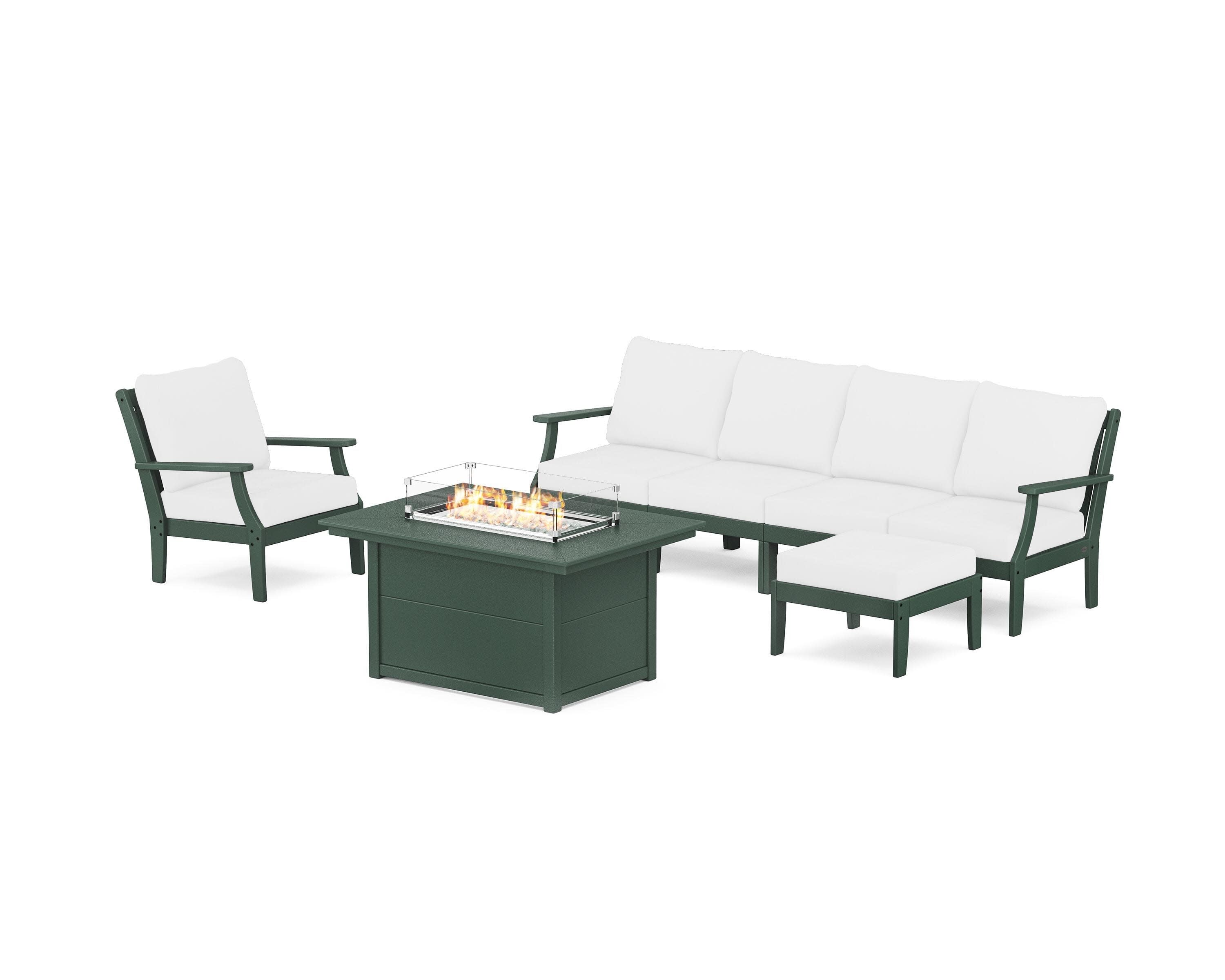 Braxton Sectional Lounge and Fire Pit Set in Green / Natural