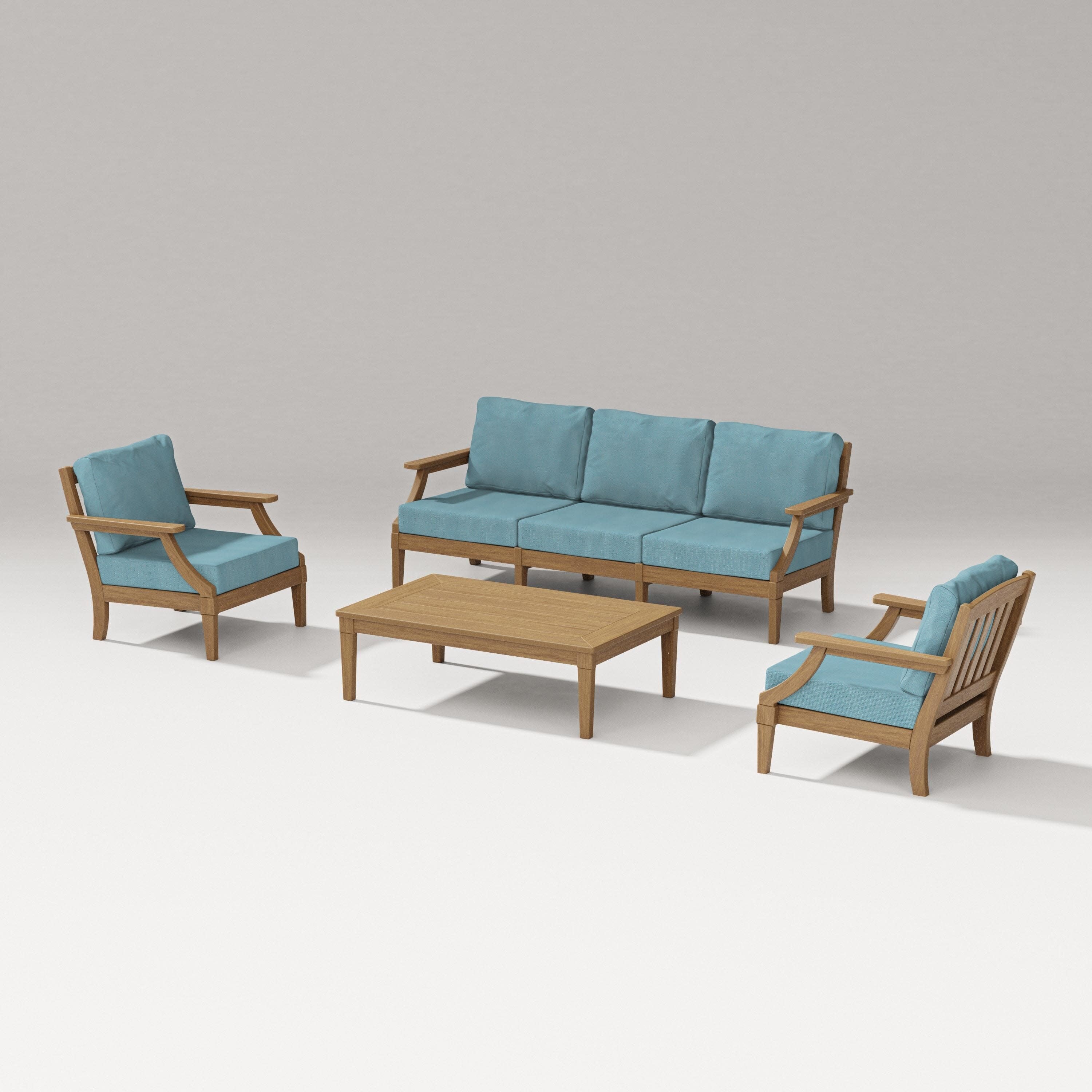 Estate 4-Piece Lounge Sofa Set in Natural / Lattice Sky Blue
