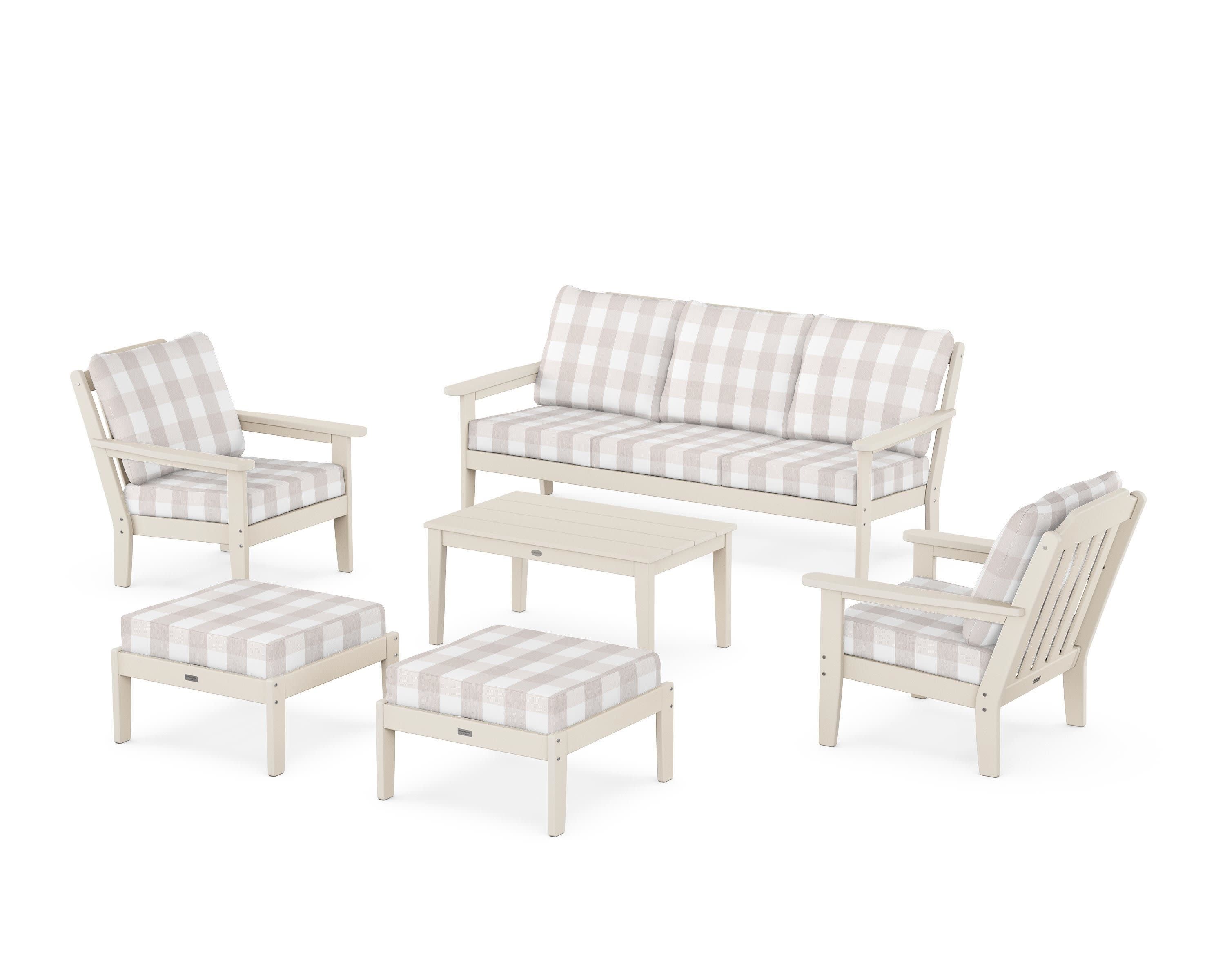 Cottage 6-Piece Lounge Sofa Set in Sand / Buffalo Plaid Dune Burlap