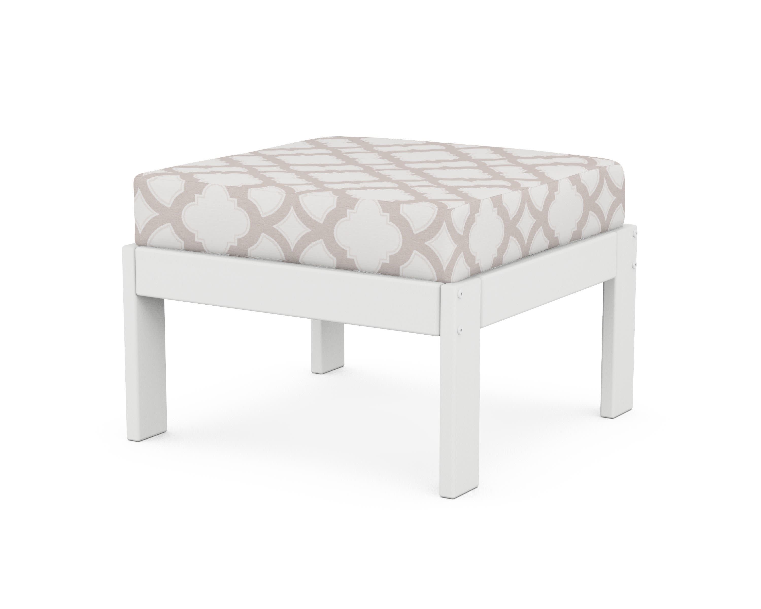 Vineyard Modular Ottoman in White / Trellis Dune Burlap