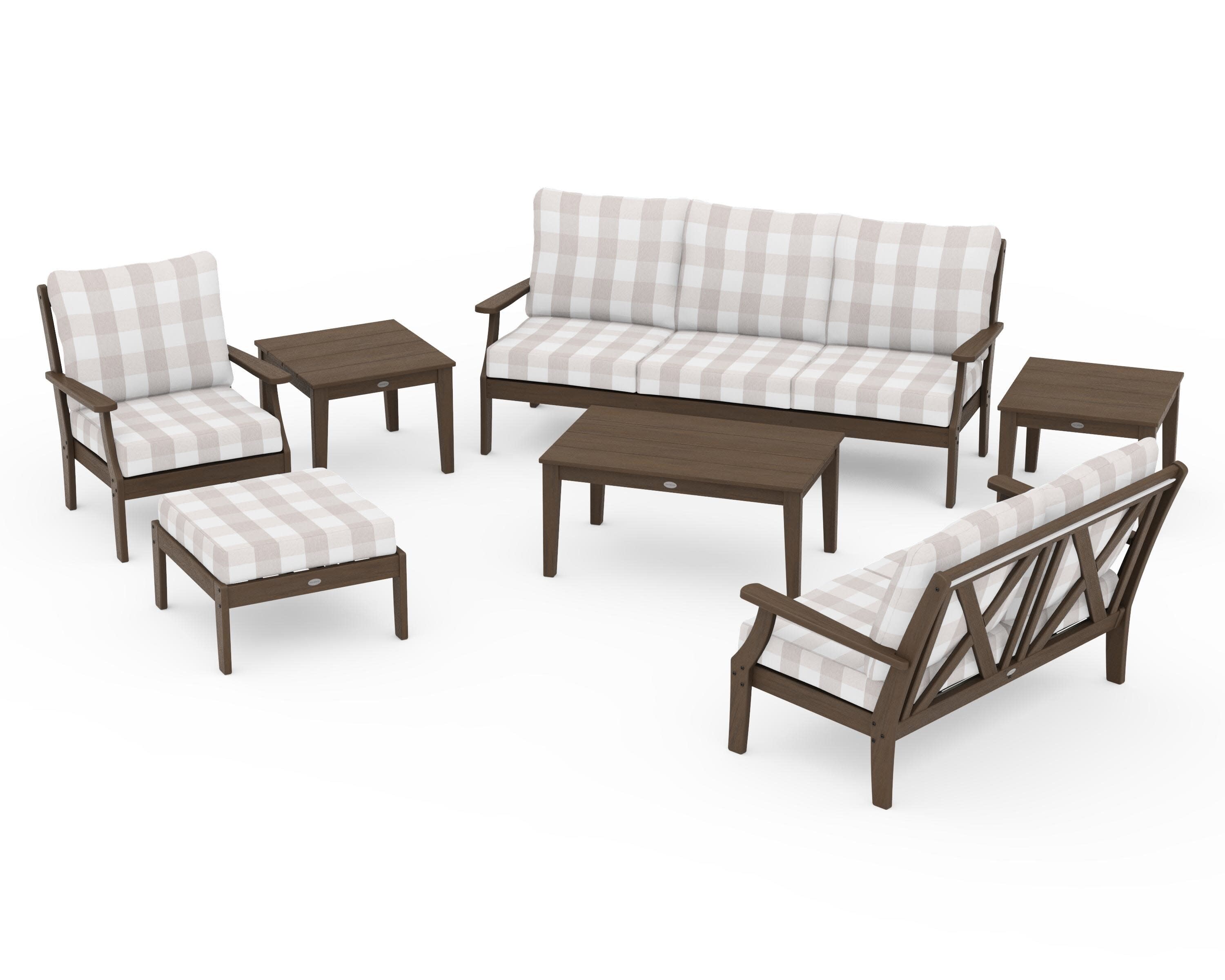 Braxton 7-Piece Deep Seating Set in Kona / Buffalo Plaid Dune Burlap