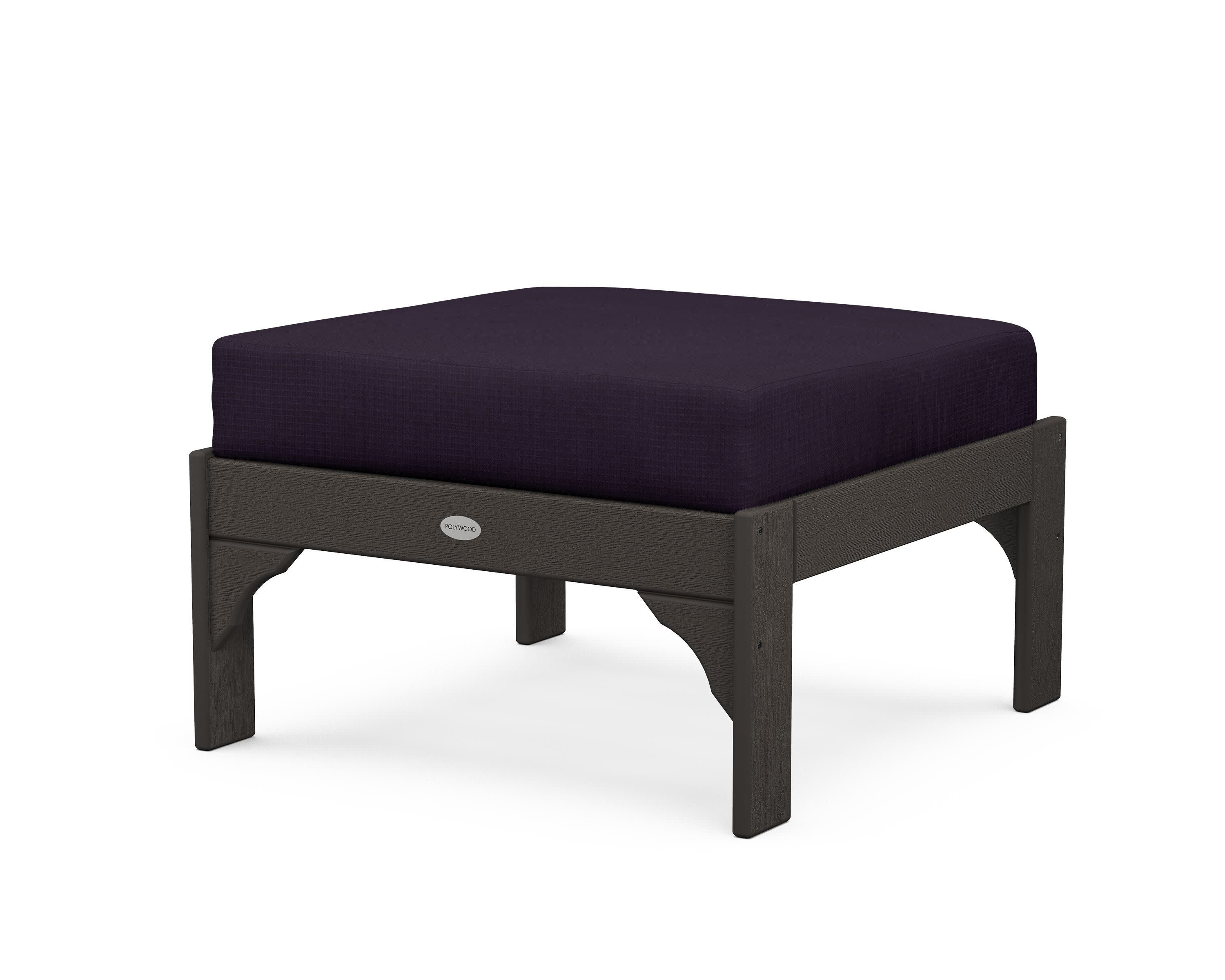 Vineyard Deep Seating Ottoman in Vintage Coffee / Navy Linen