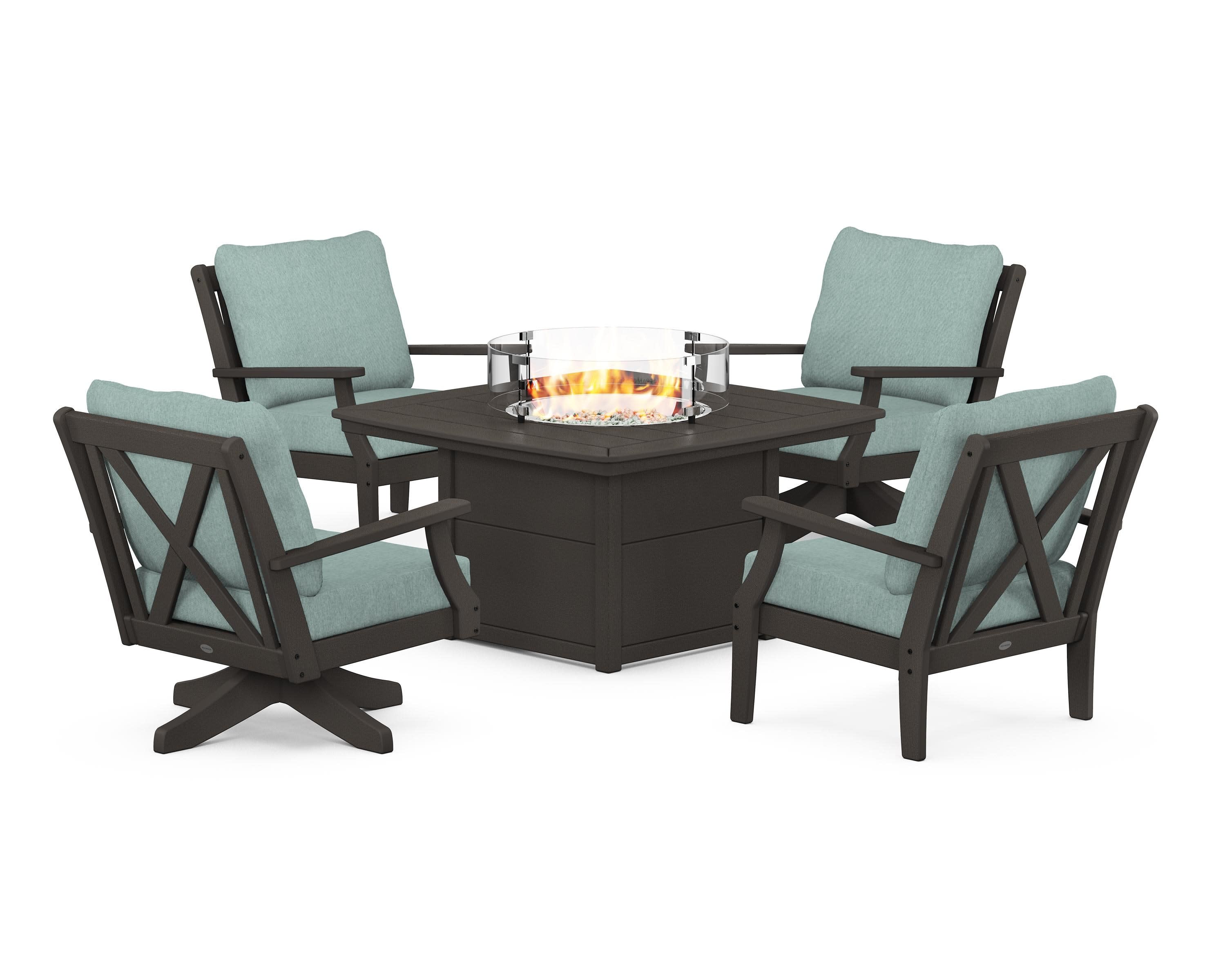 Braxton 5-Piece Deep Seating Set with Fire Table in Vintage Coffee / Glacier Spa