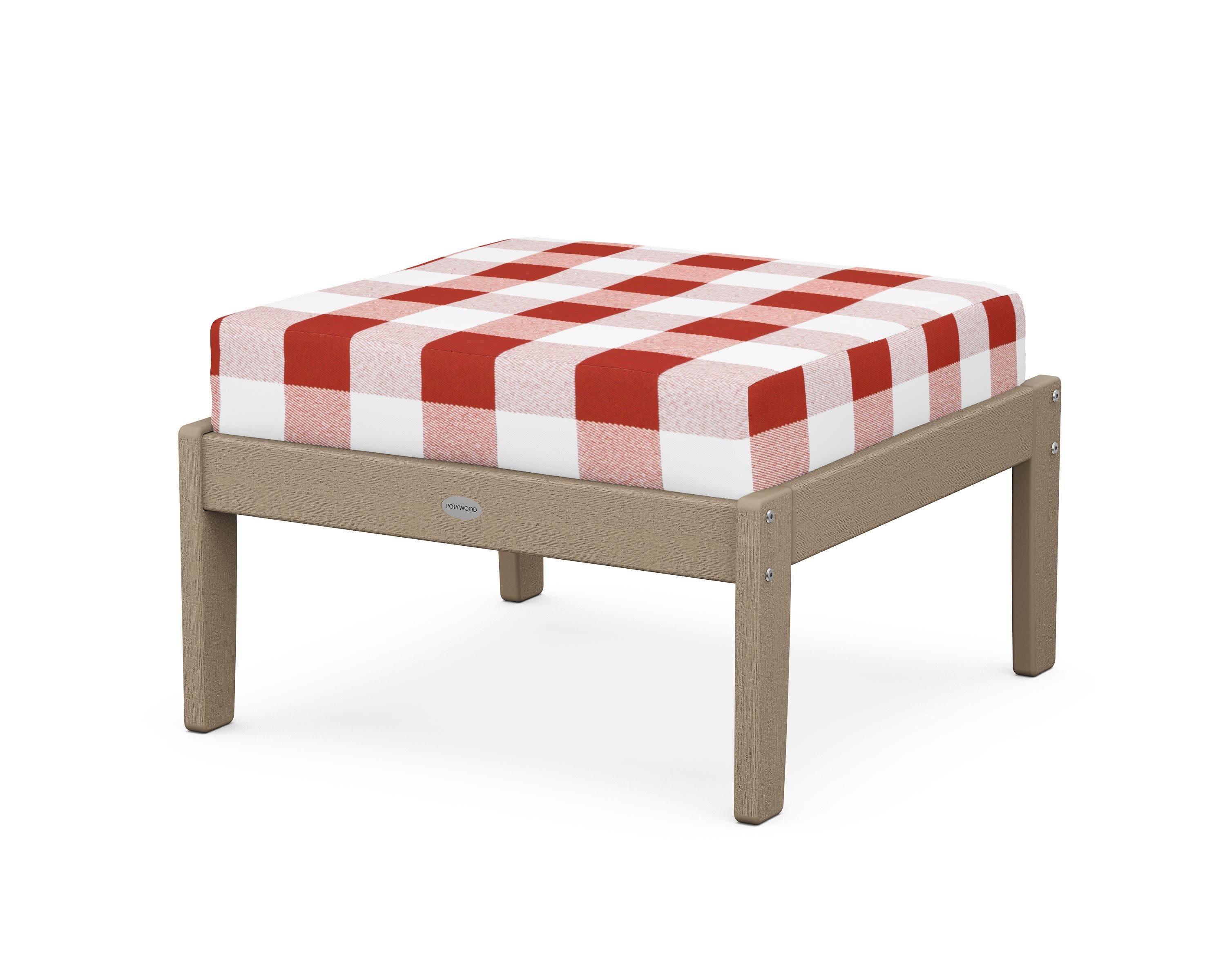 Braxton Deep Seating Ottoman in Vintage Sahara / Buffalo Plaid Crimson