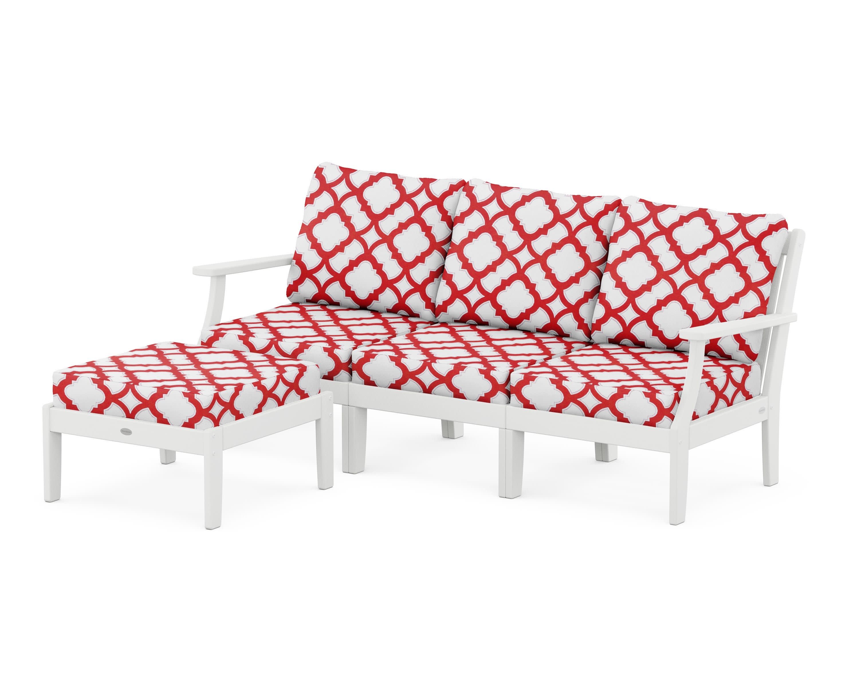 Braxton Modular 4-Piece Deep Seating Set with Ottoman in White / Trellis Crimson