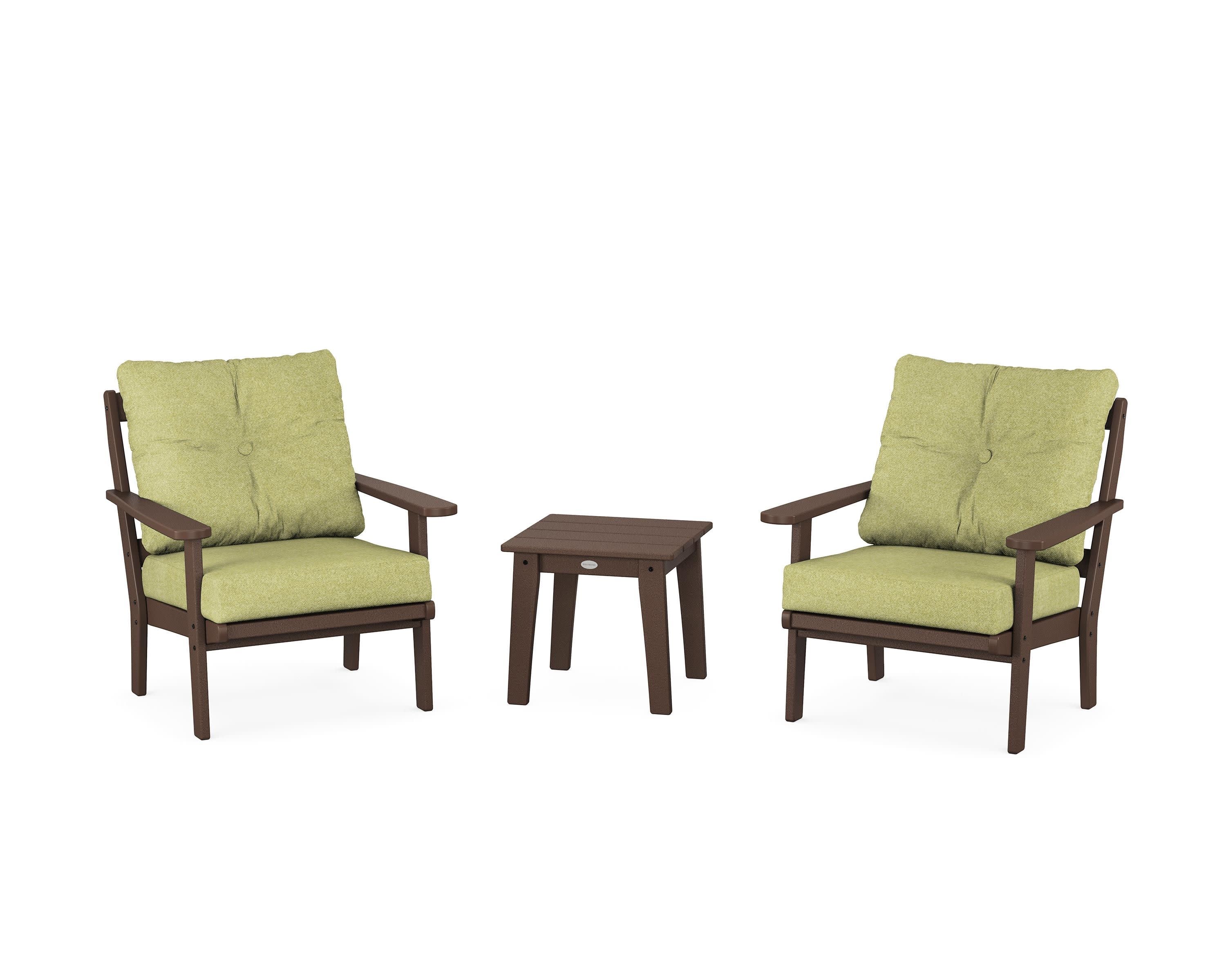 Mission 3-Piece Deep Seating Set in Mahogany / Chartreuse Boucle
