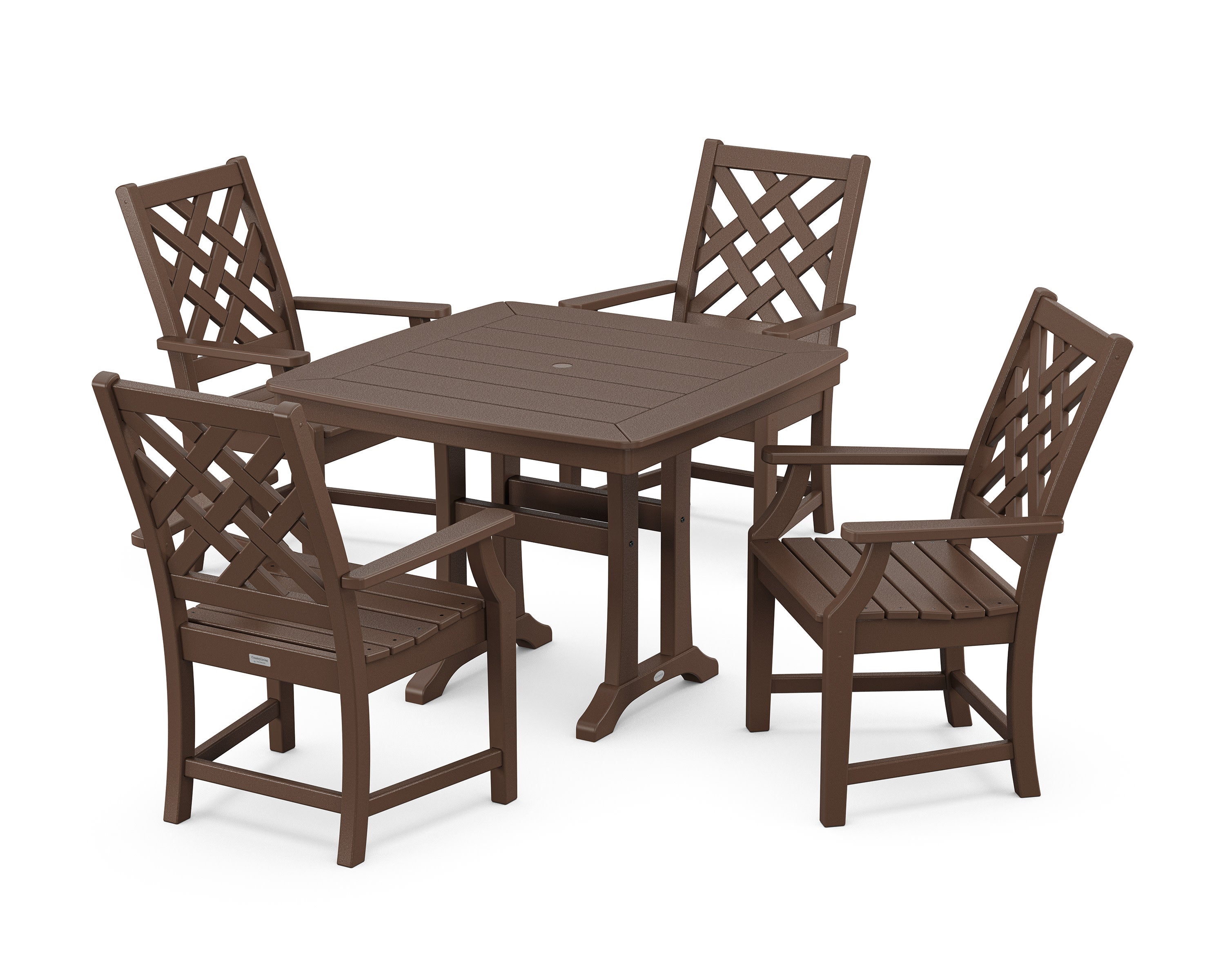 Wovendale 5-Piece Dining Set with Trestle Legs in Mahogany