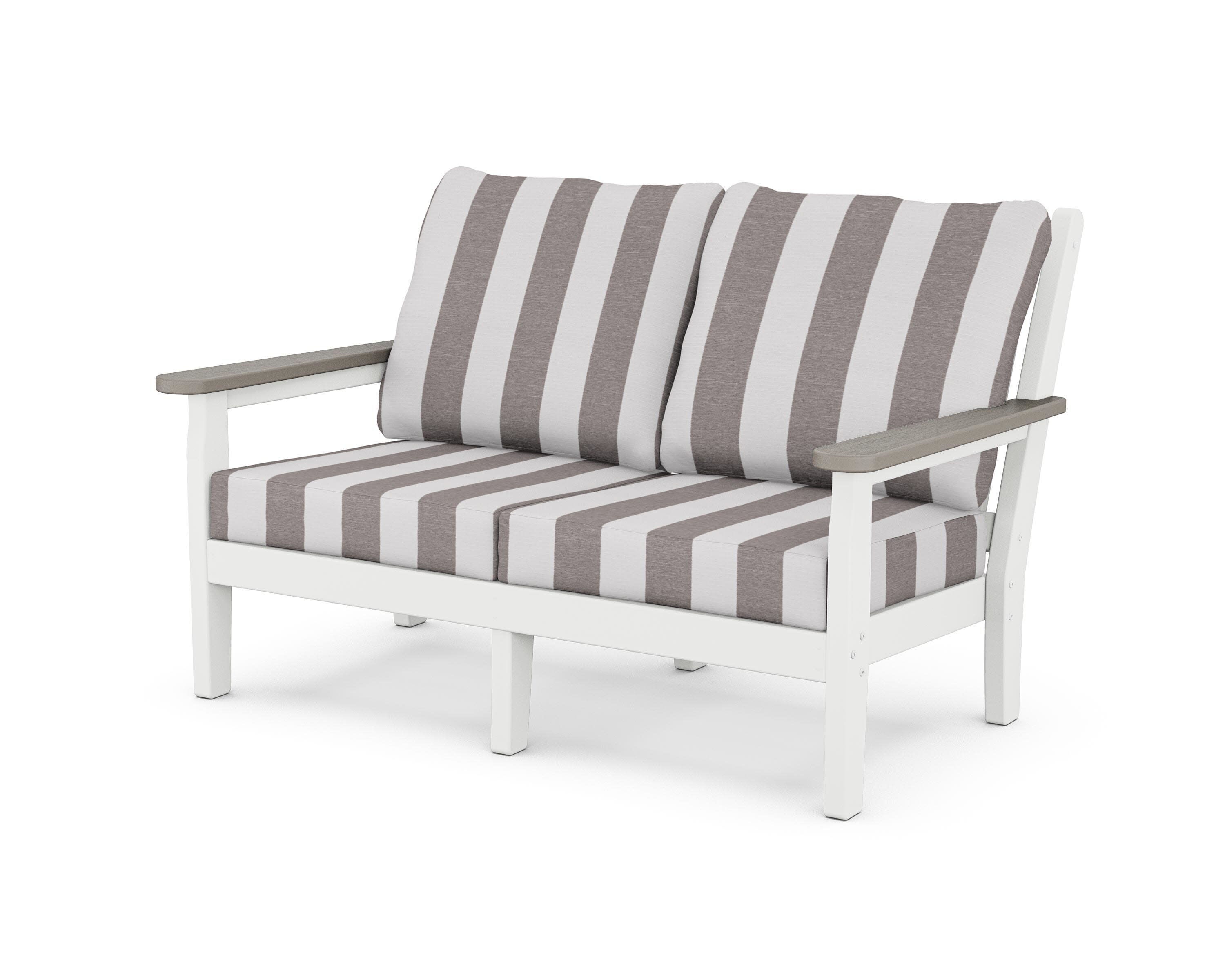 Chippendale Deep Seating Loveseat in White / Driftwood / Cabana Stripe Grey Mist