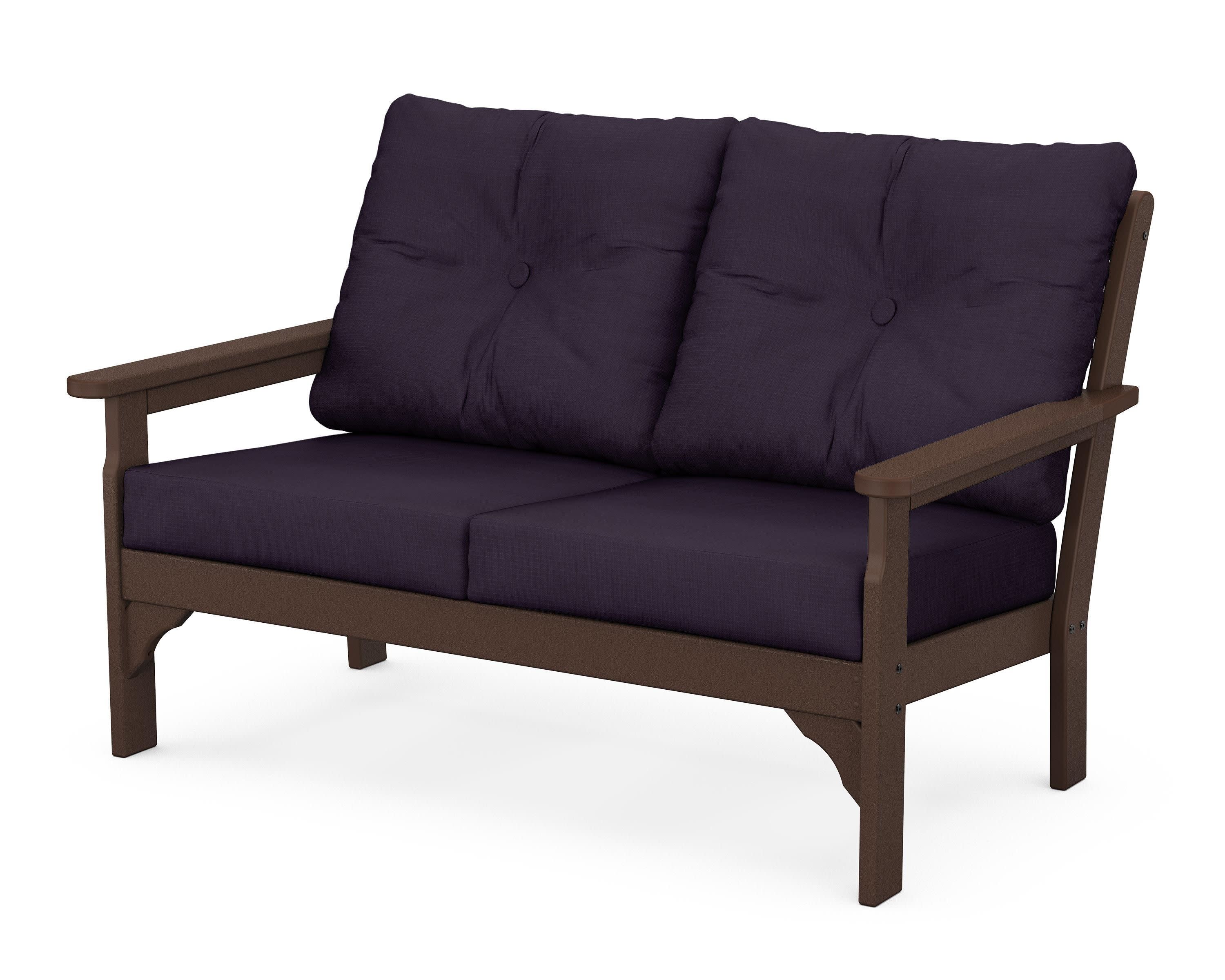 Vineyard Deep Seating Loveseat in Mahogany / Navy Linen
