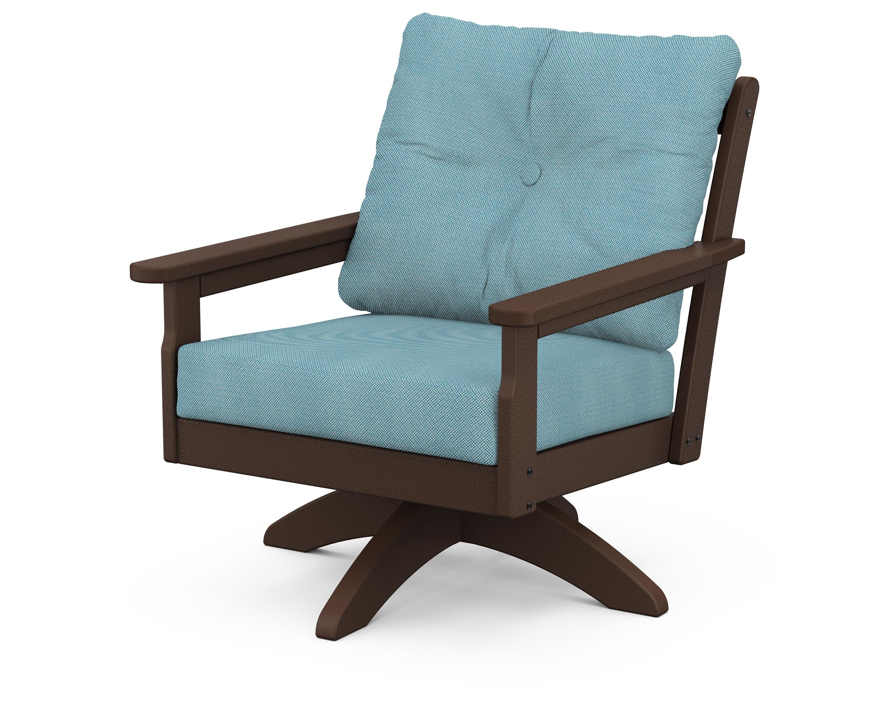 Vineyard Deep Seating Swivel Chair in Mahogany / Lattice Sky Blue