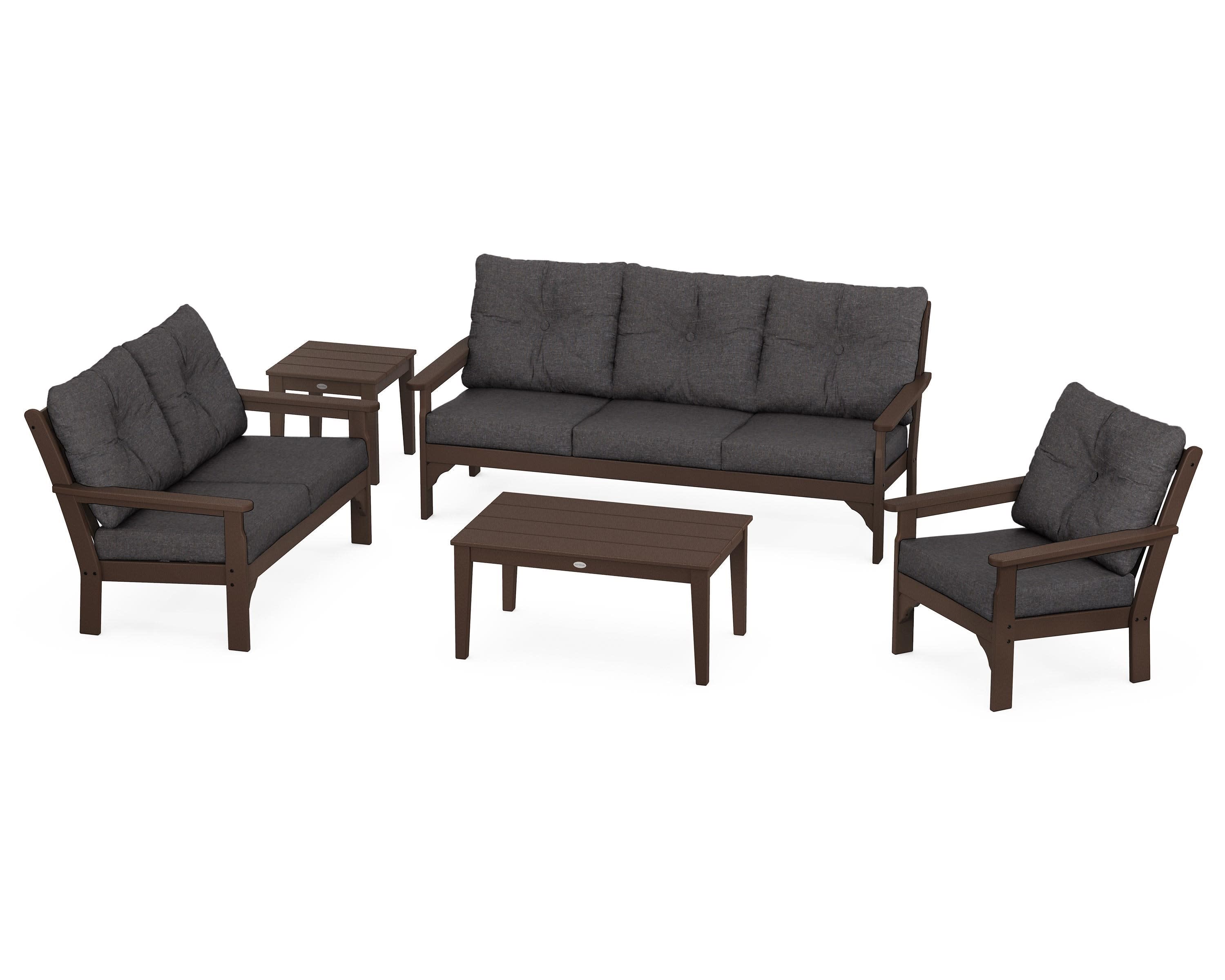Vineyard 5 Piece Deep Seating Set in Mahogany / Ash Charcoal