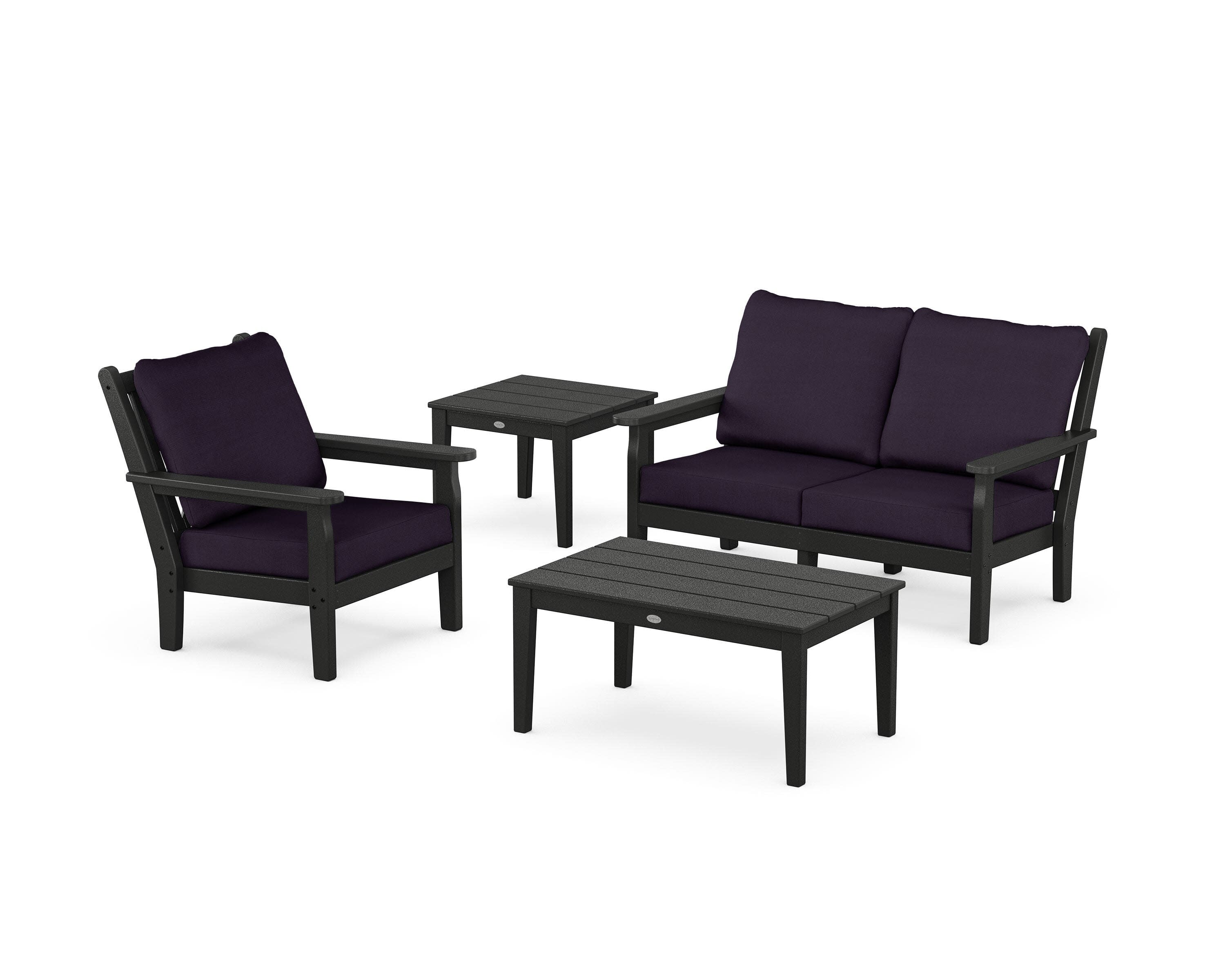 Chippendale 4-Piece Deep Seating Set in Black / Navy Linen
