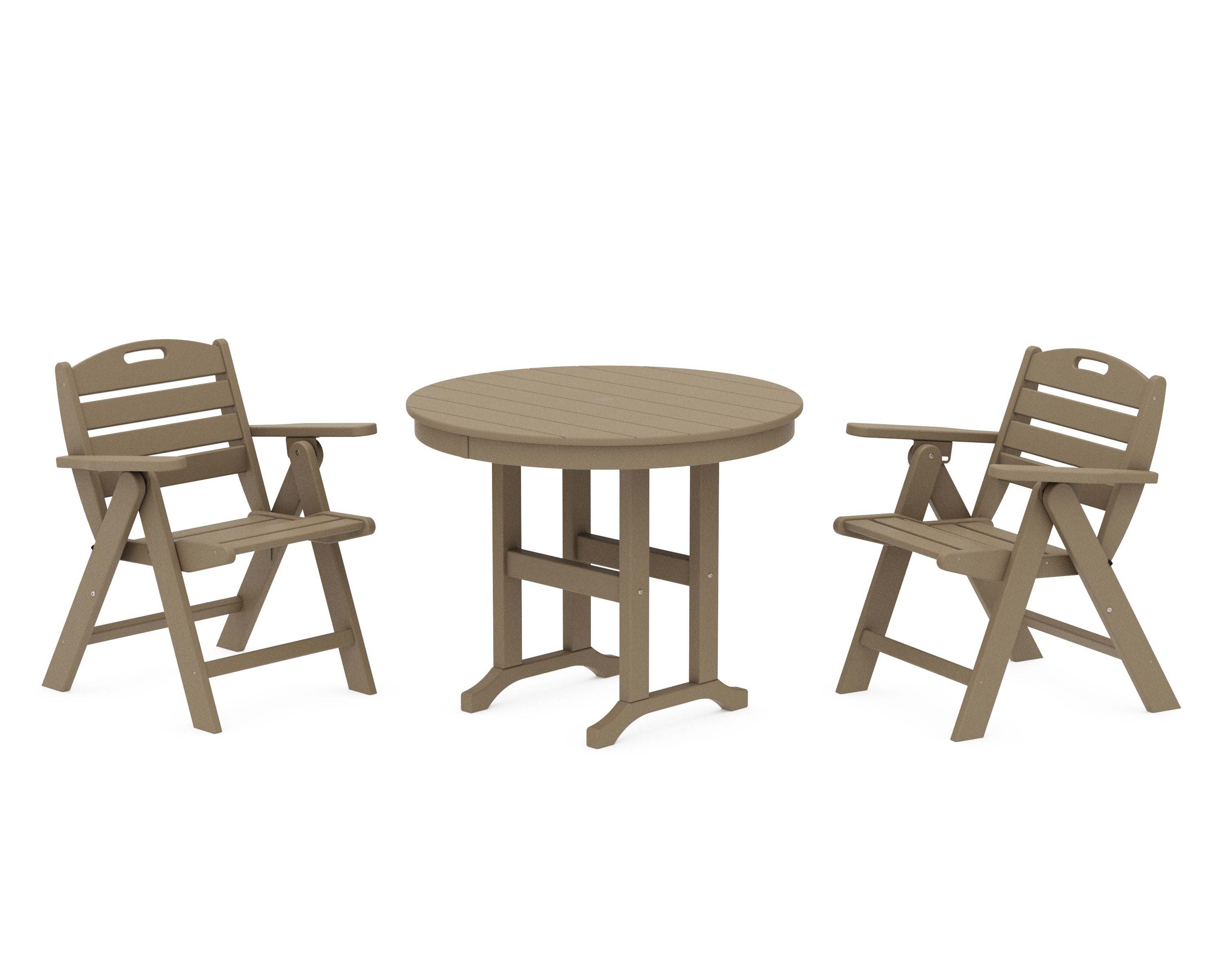 Nautical Folding Lowback Chair 3-Piece Round Dining Set in Vintage Sahara