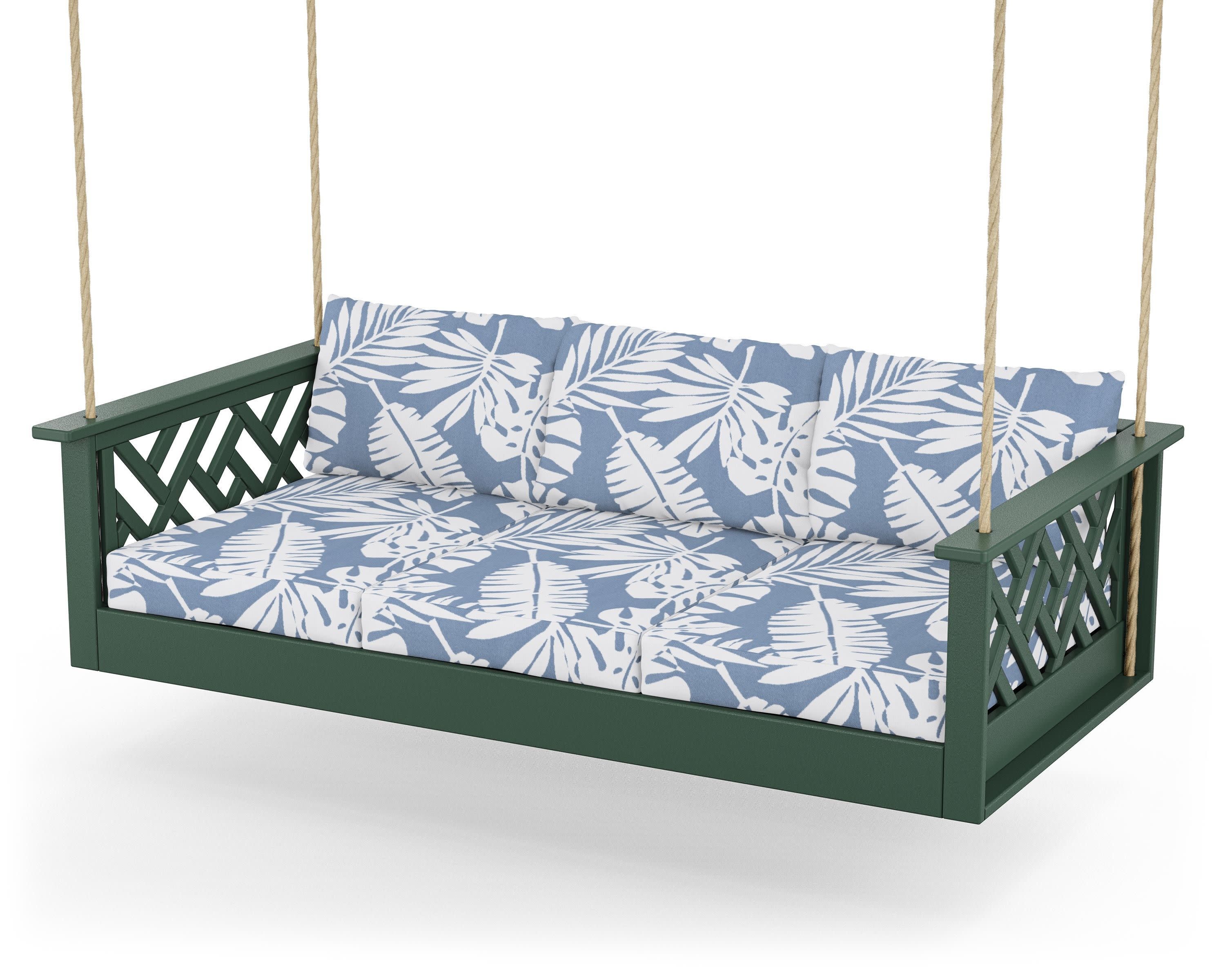 Chippendale Daybed Swing in Green / Leaf Sky Blue