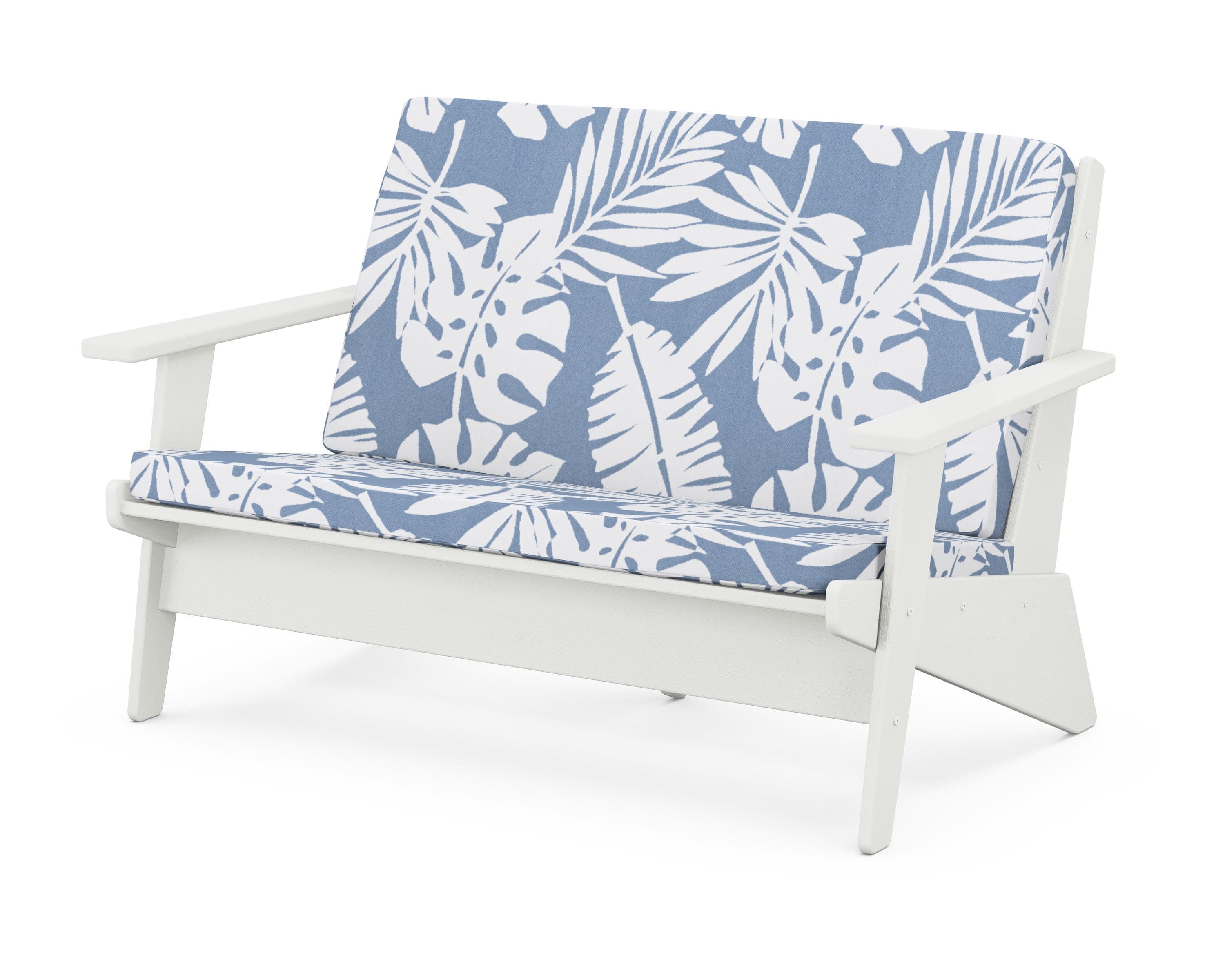 Riviera Modern Lounge Loveseat in Vintage White / Leaf Sky Blue