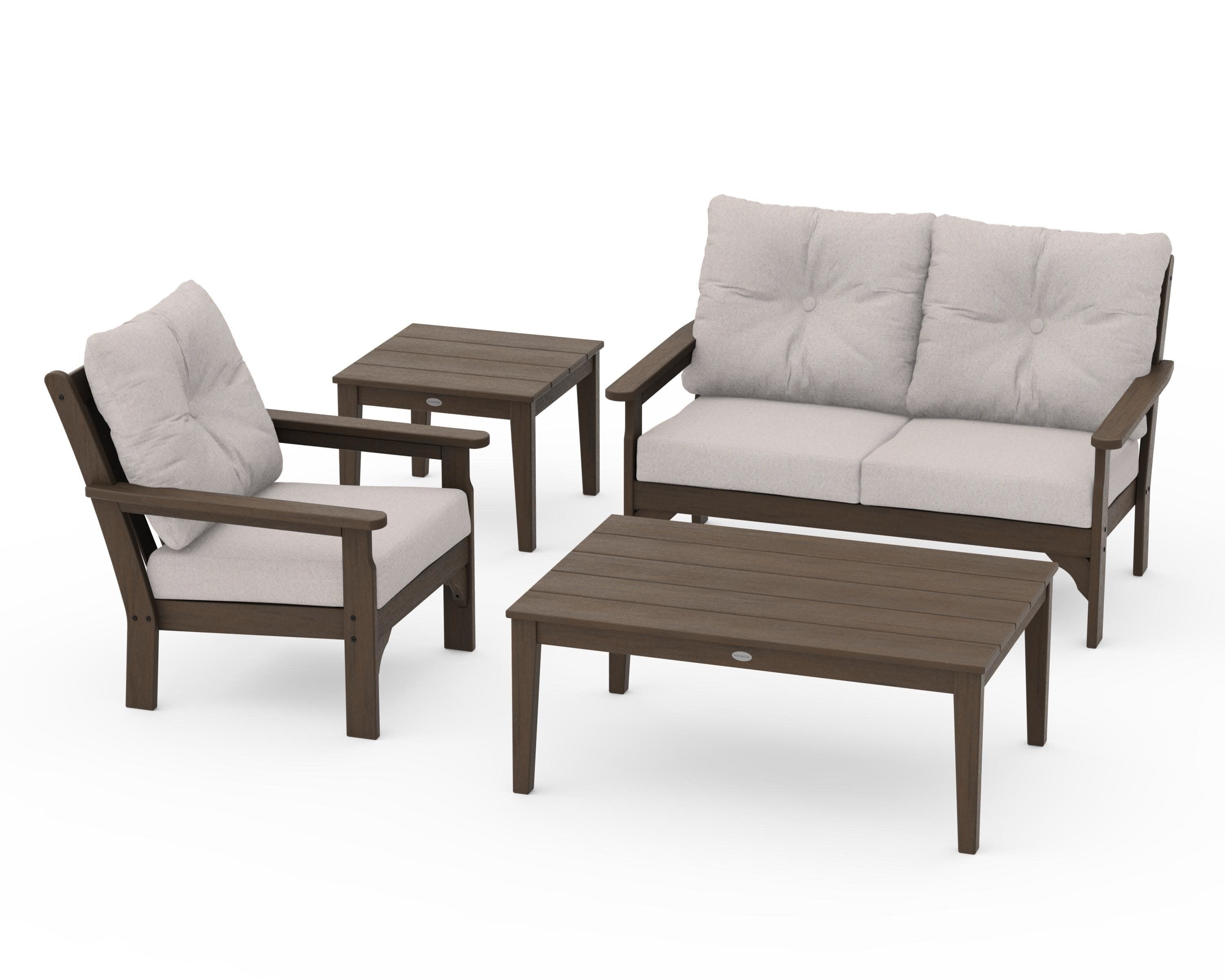 Vineyard 4-Piece Deep Seating Set in Kona / Dune Burlap