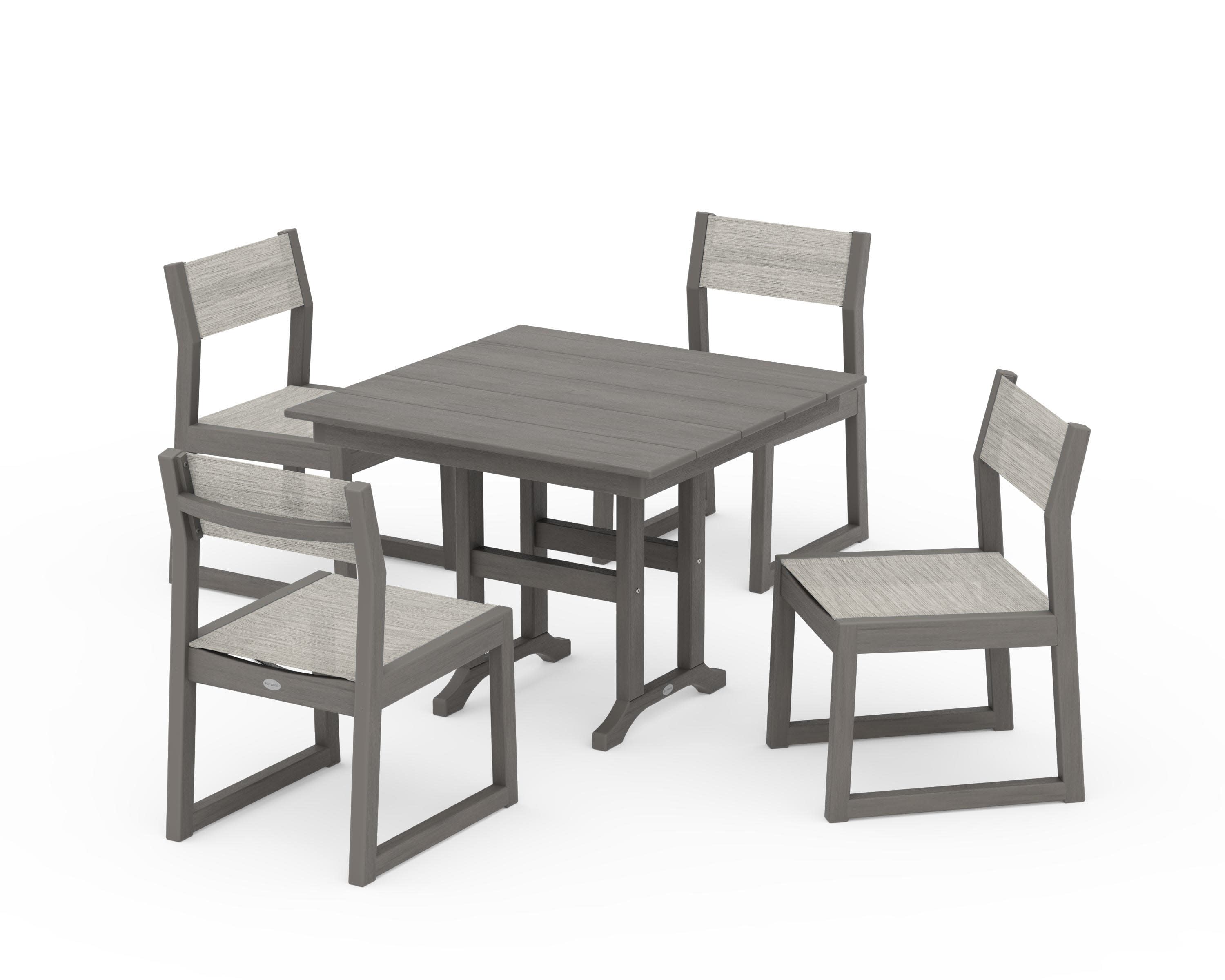 EDGE Sling Side Chair 5-Piece Farmhouse Dining Set in Driftwood / Birch Sling