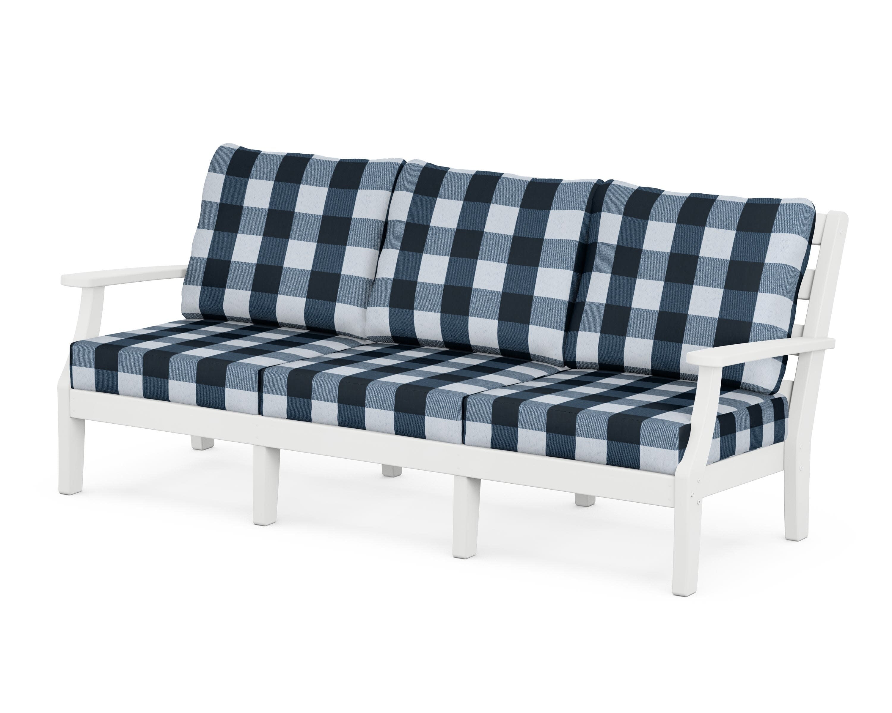 Chesapeake Deep Seating Sofa in White / Buffalo Plaid Marine Indigo