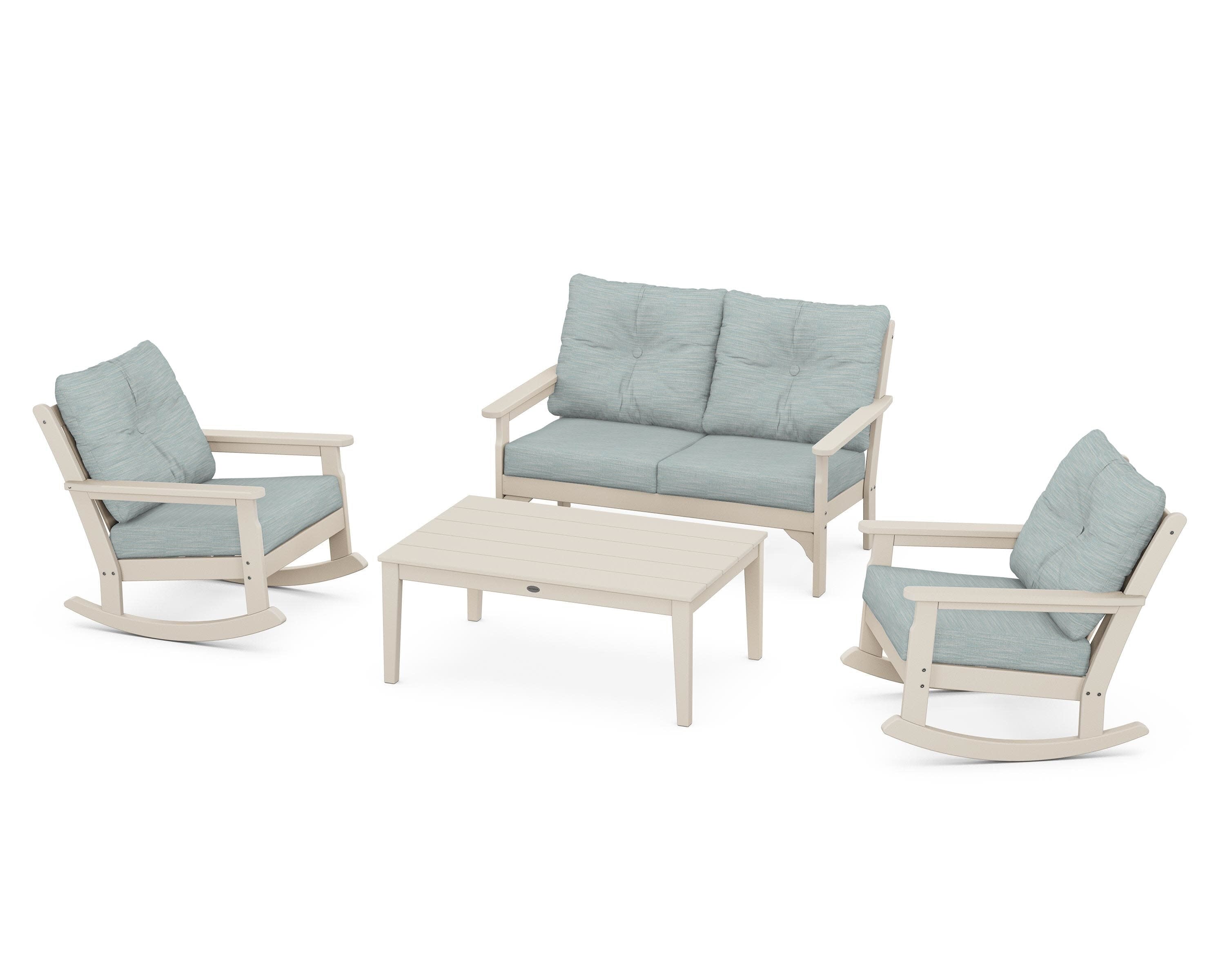Vineyard 4-Piece Deep Seating Rocking Chair Set in Sand / Soothe Mist