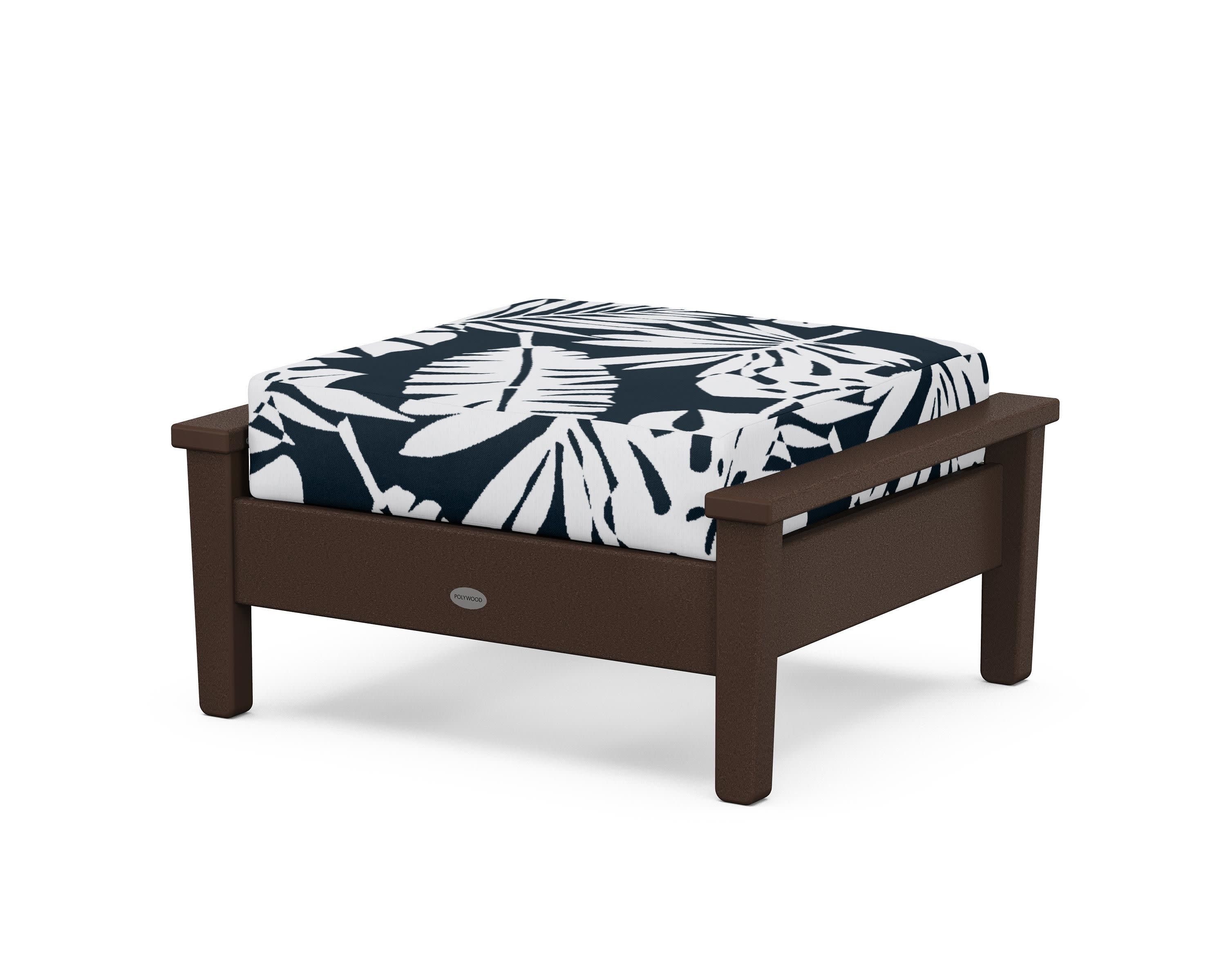 Prescott Deep Seating Ottoman in Mahogany / Leaf Marine Indigo