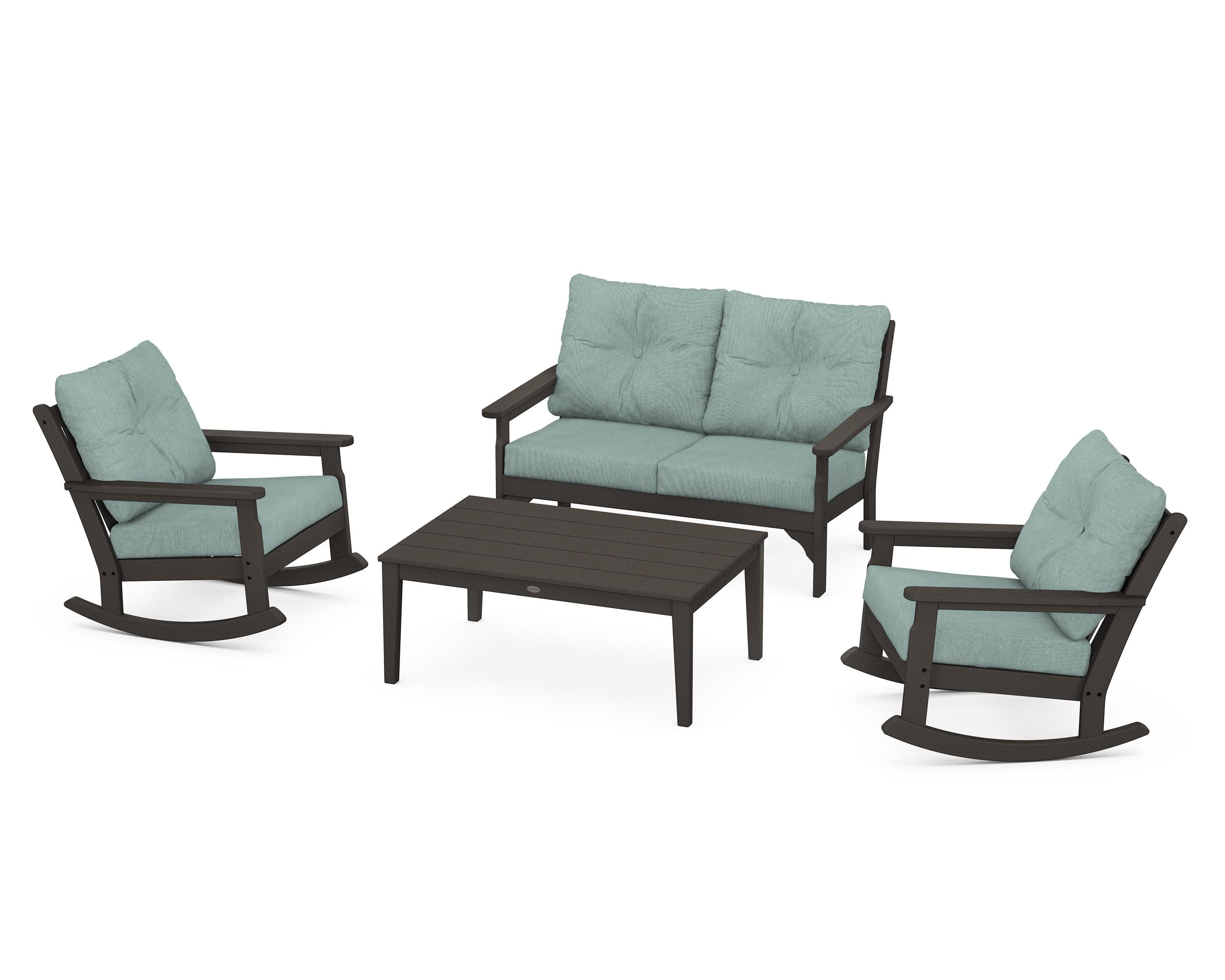 Vineyard 4-Piece Deep Seating Rocking Chair Set in Vintage Coffee / Glacier Spa