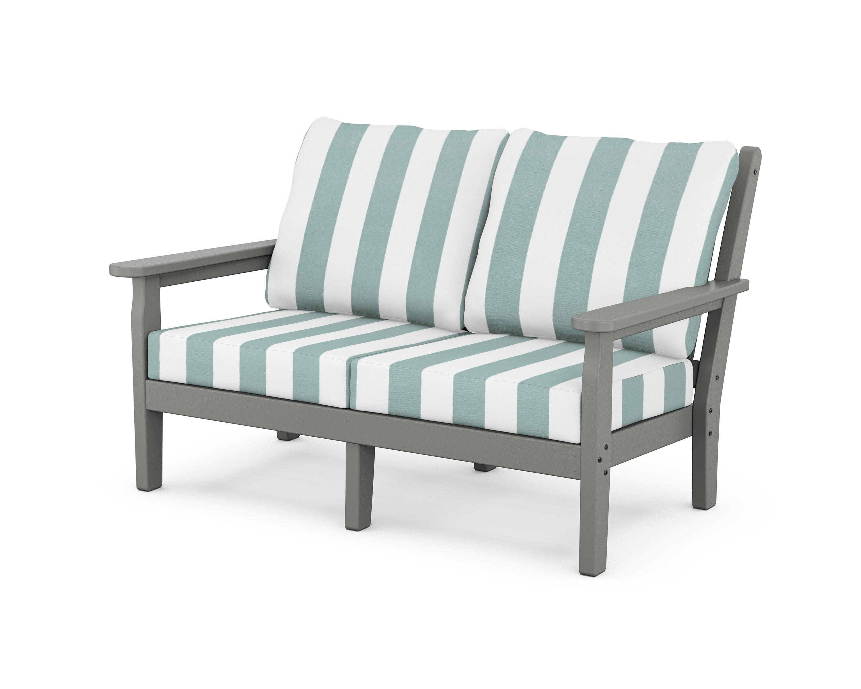 Chippendale Deep Seating Loveseat in Slate Grey / Cabana Stripe Glacier Spa