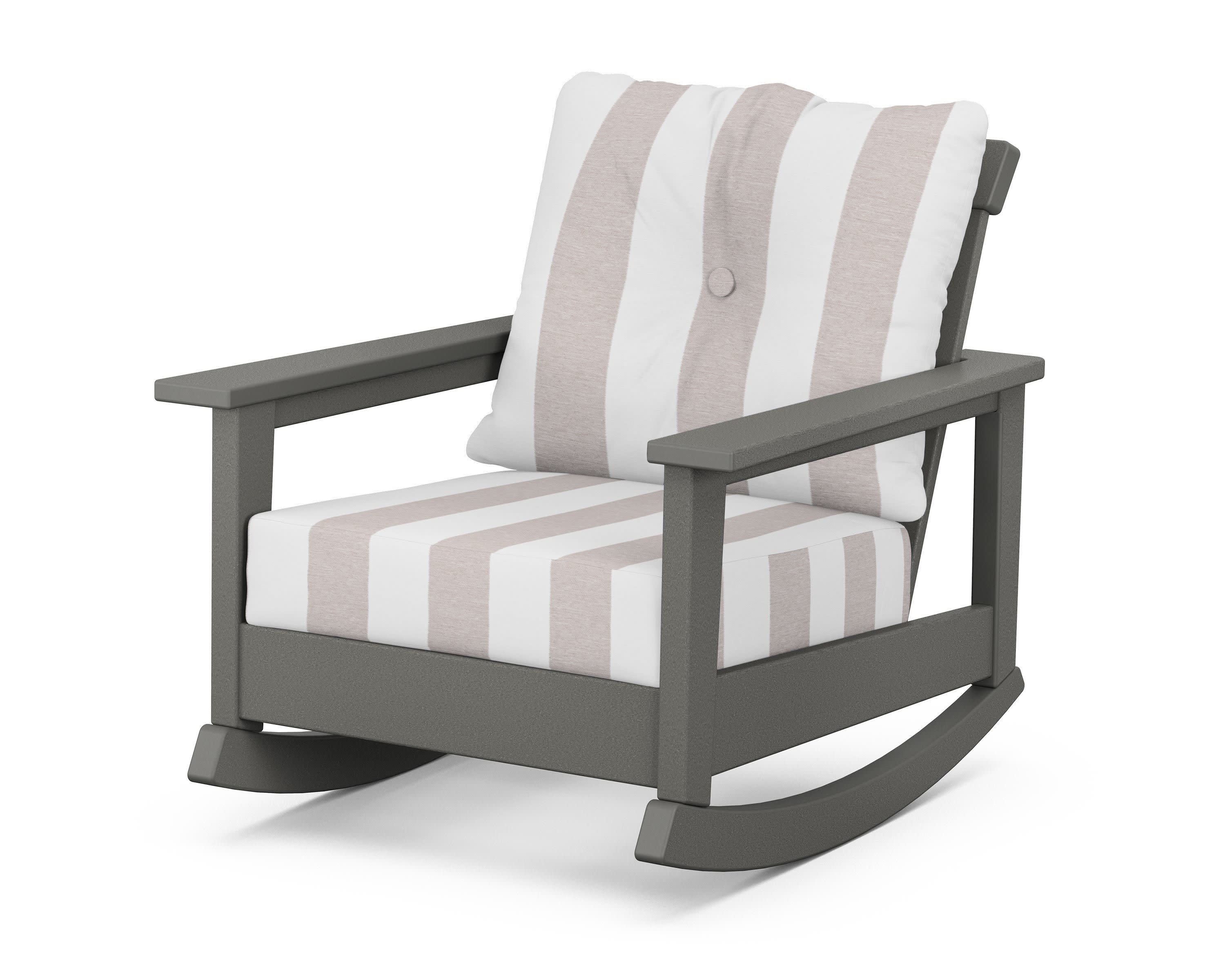 Prescott Deep Seating Rocking Chair in Slate Grey / Cabana Stripe Dune Burlap