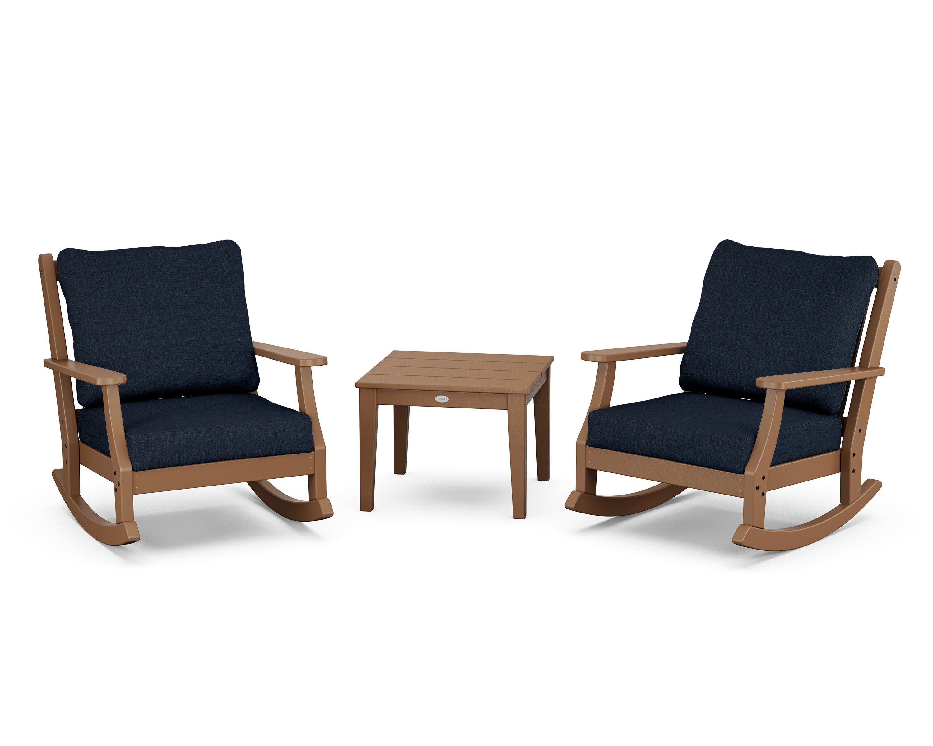Wovendale 3-Piece Deep Seating Rocker Set in Teak / Marine Indigo