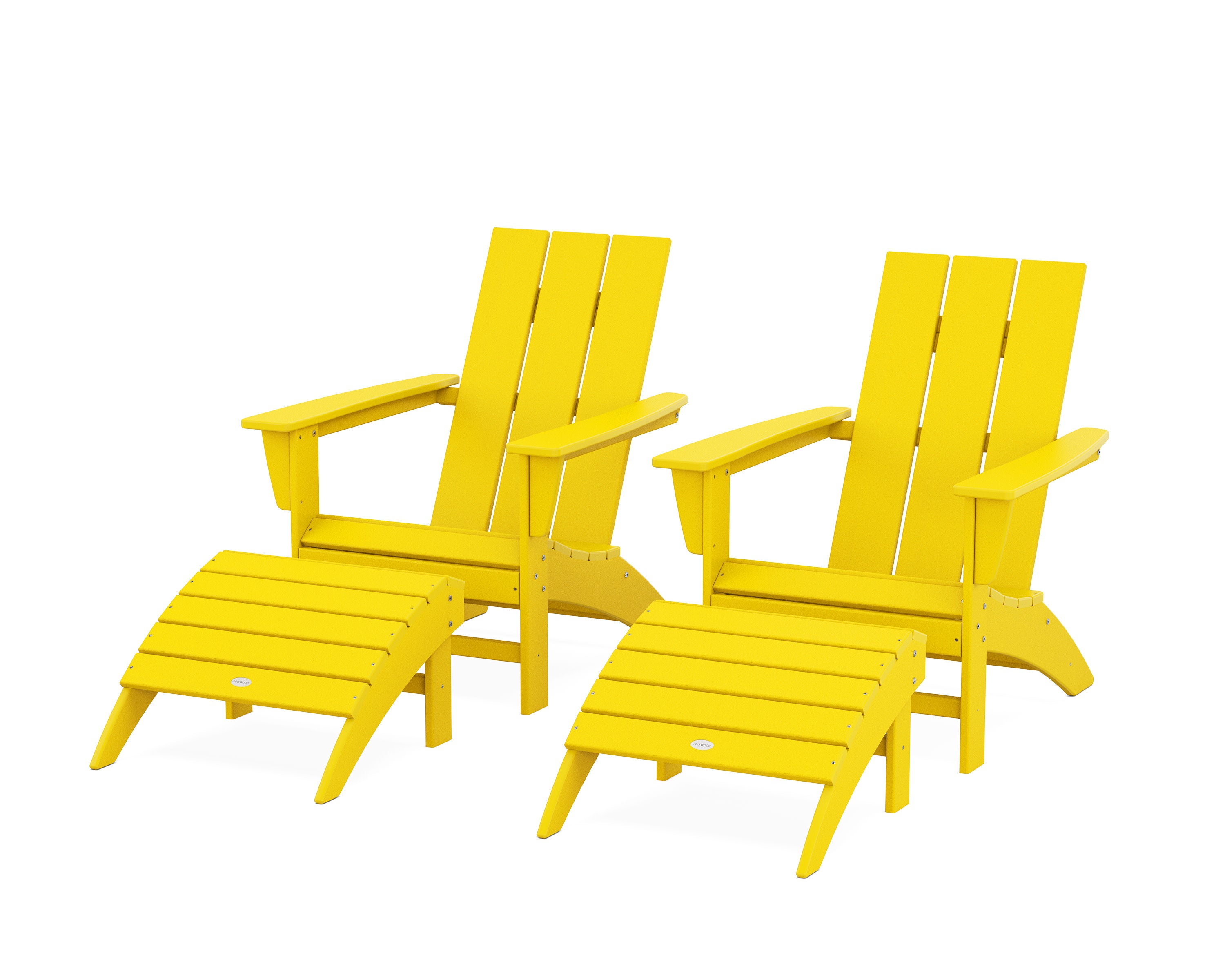 Modern Adirondack Chair 4-Piece Set with Ottomans in Lemon