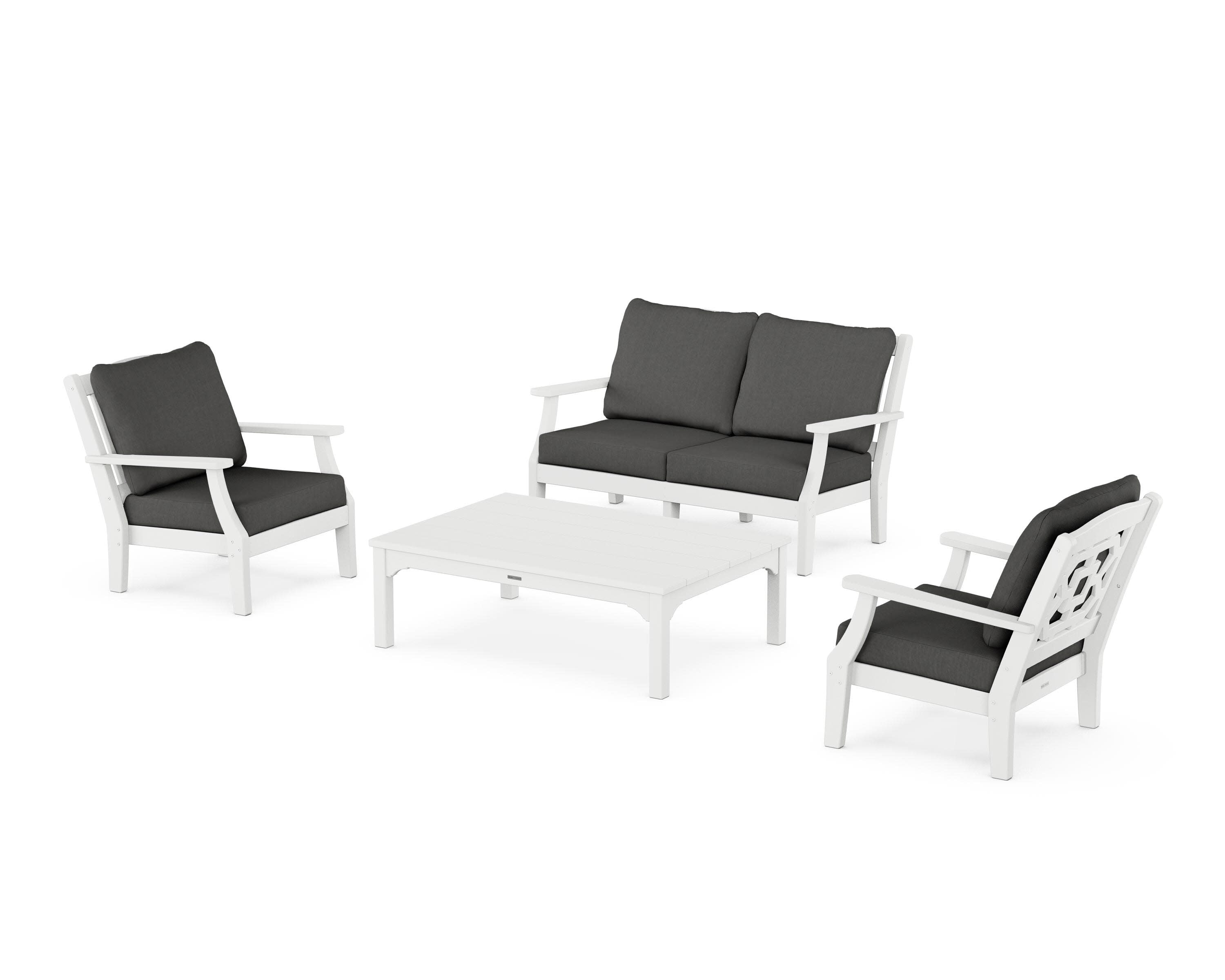 Chinoiserie 4-Piece Deep Seating Set with Loveseat in White / Spectrum Carbon