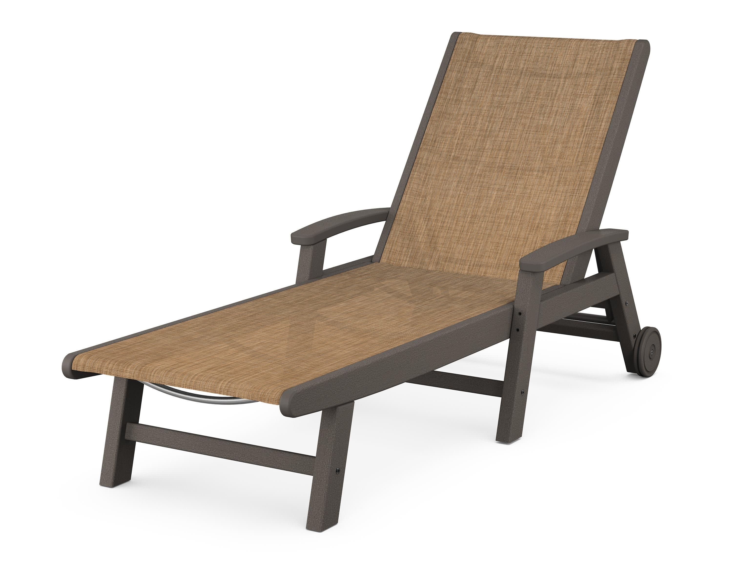 Coastal Chaise with Wheels in Vintage Coffee / Burlap Sling